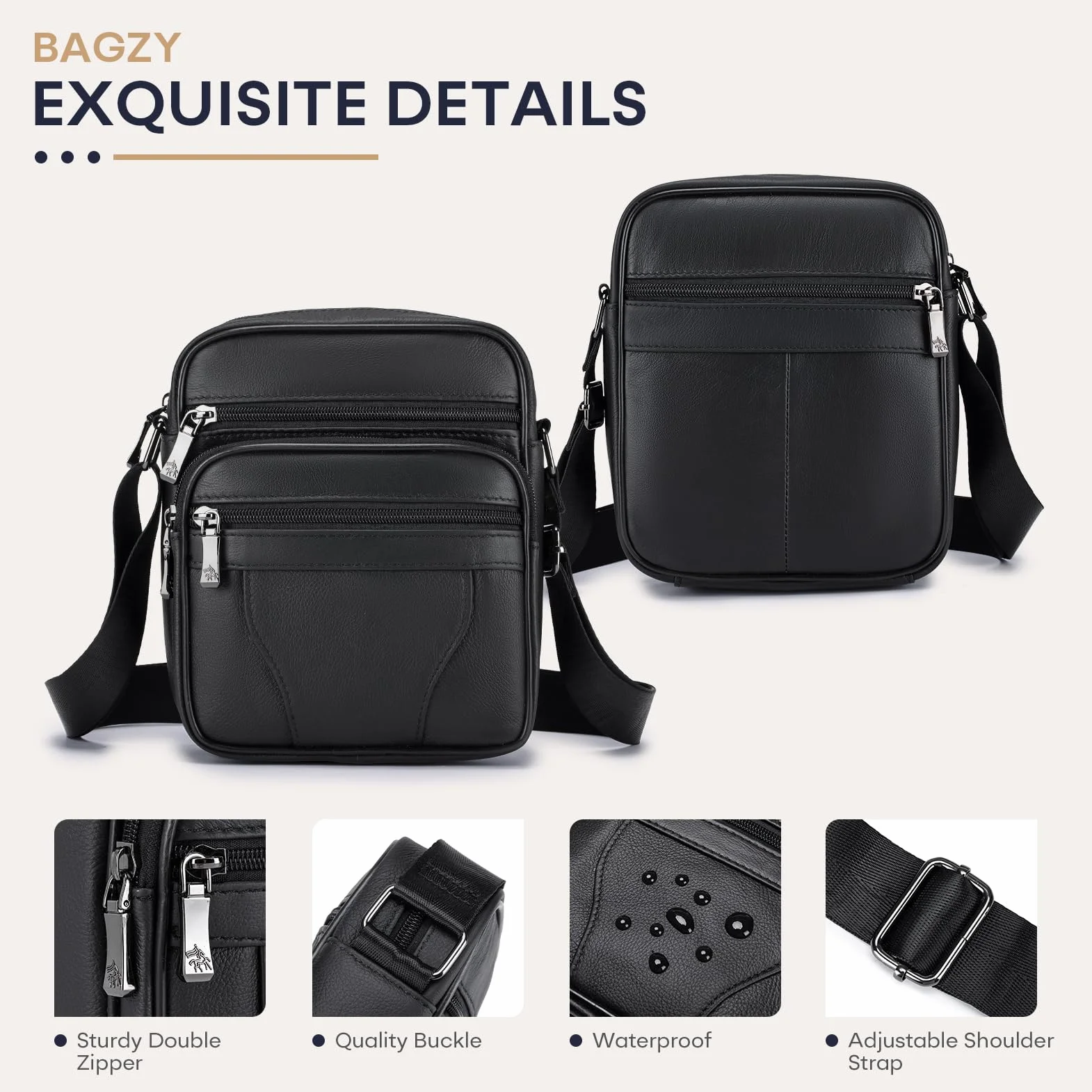 BAGZY Sacoche Homme Bandouliere Sacoche Homme Cuir Veritable Petit Sac Bandoulière Homme Sac Porté Epaule Sacs Business Sacs à Dos Porté Travers Pochettes Sacs à Main Voyage