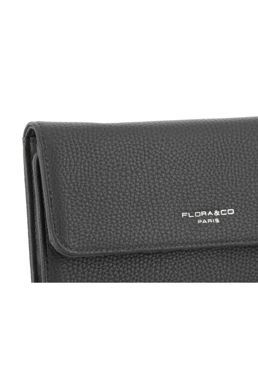 flora & co - Portefeuille Femme Tout-en-Un Rabat - Porte-chéquier Porte-Cartes et Monnaie 3 en 1 - Compagnon 3 Volets Grande Capacité Fourre-Tout - Classique Chic Tendance - Similicuir Souple - Noir