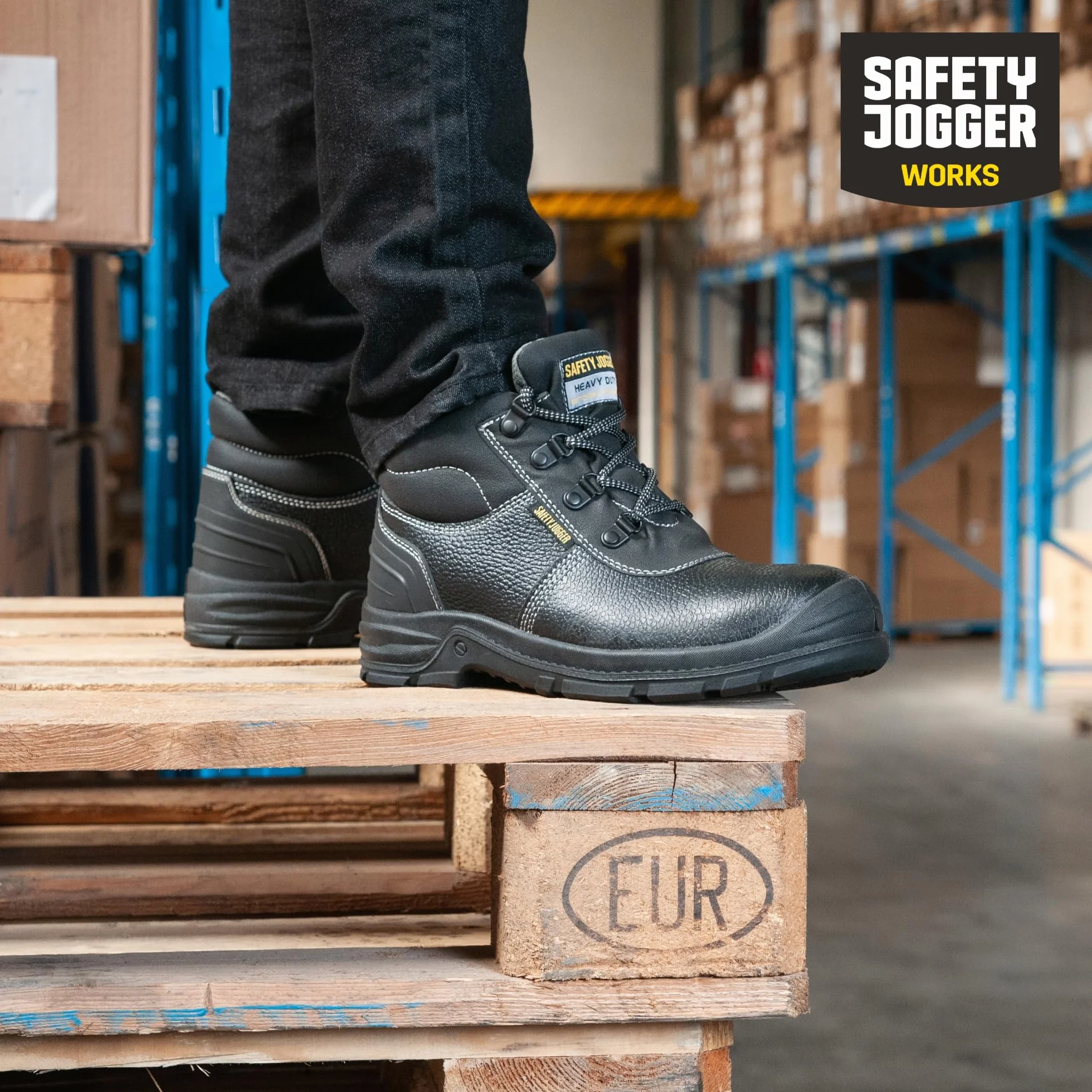 SAFETY JOGGER Safety Boot - BESTBOY - Steel Toe Cap S3/S1P Work Shoe for Men or Women, Anti Slip Puncture Resistant Steel Sole, Shock Absorbing, Water and Oil Repellant Safety Shoe, Black Leather