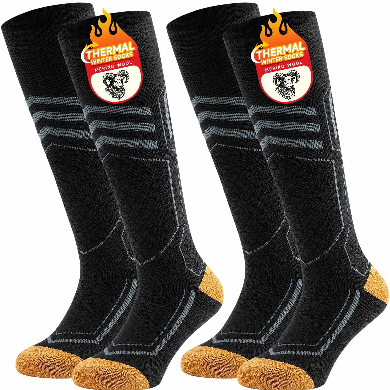TANSTC Chaussettes de Ski Haute Performance Homme Femme 43-46 39-42 47-50 35-38 Chaussettes Hiver Chaudes Épais Coussin Chaussettes Longues Thermiques Respirant pour Ski Travail Randonnée 2 Paires