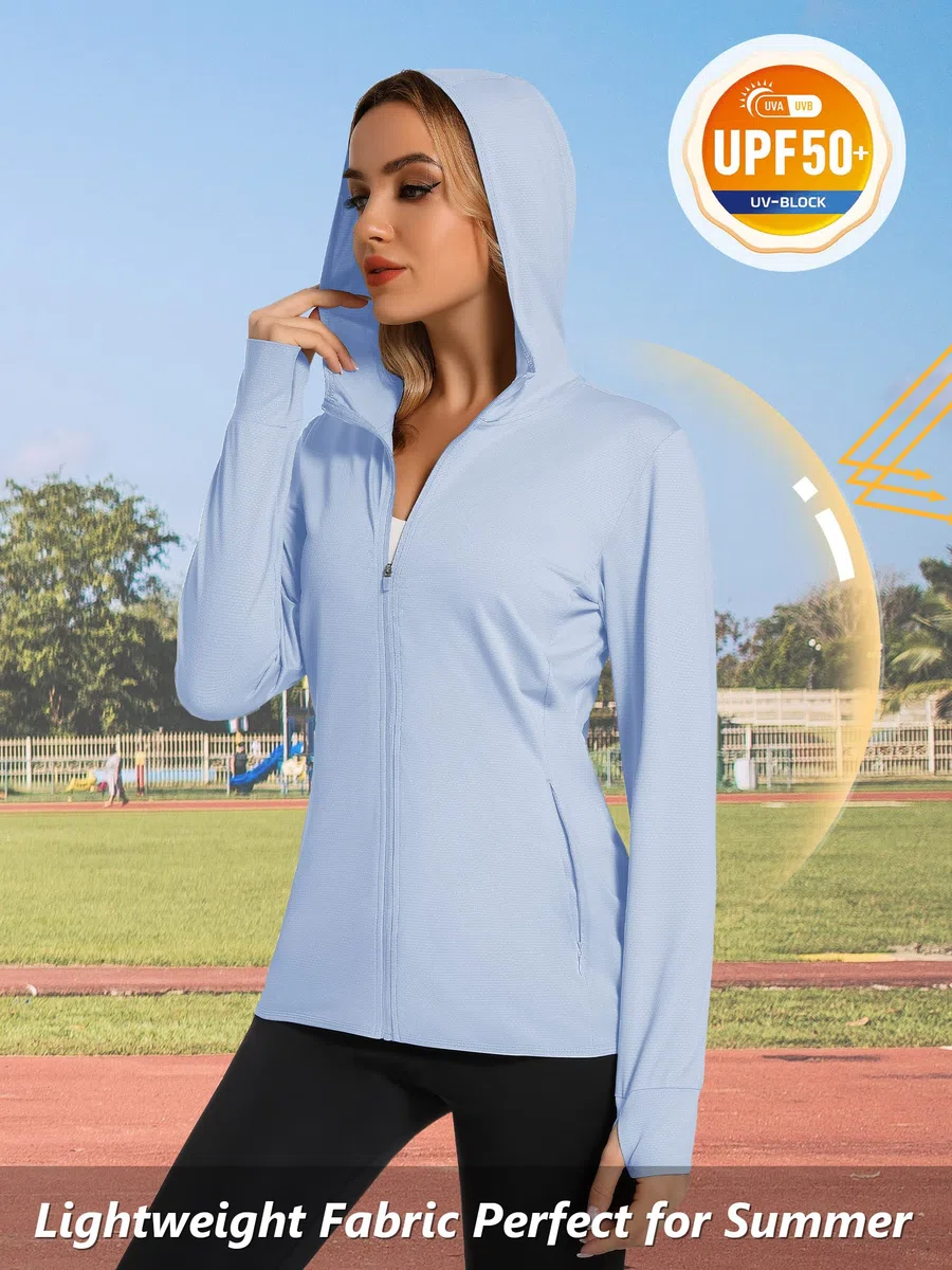 TACVASEN Femmes Hoodie Chemises de Protection Solaire Séchage Rapide UPF 50+ UV Protection été Veste à Capuche avec Poche Zippée