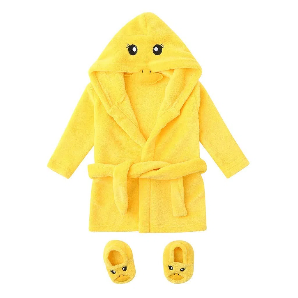 Vêtements de Nuit Bébé Sortie de Bain À Capuchon Garçons Filles Peignoir pour Enfant 0-12 Mois,Dessin animé Petit Canard Jaune Service à Domicile + Chaussures 2pcs Bébé Ensembles