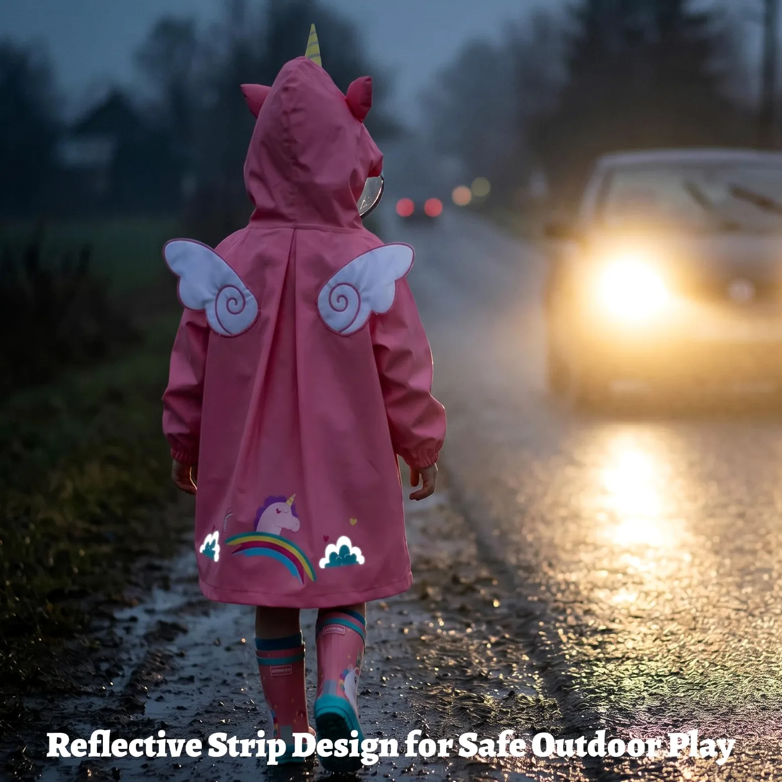 JinBei Poncho de pluie imperméable pour enfants - Cape à capuche - Respirant - Léger - Facile à sécher - Motif dessin animé 3D - Vêtements de pluie pour enfants filles garçons de 2 à 8 ans