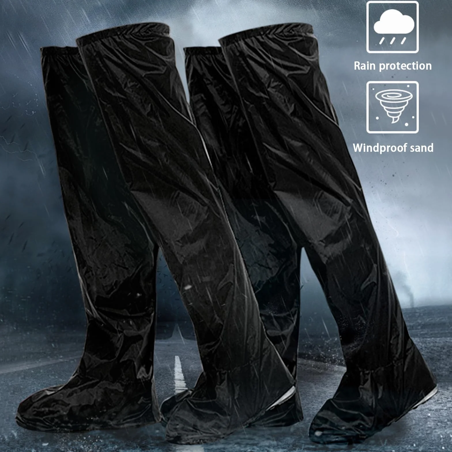 FakeFace Pantalon de Pluie Imperméable Noir Guêtres Longs de Cyclisme en Oxford Couvre Chaussures de Randonnée, Etanche Réglable pour Pluvieux Vélo Moto Randonnée Escalade, Randonnée Unisexe