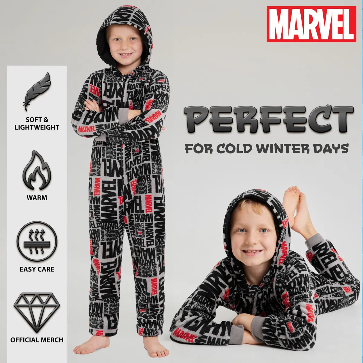 Marvel Combinaison Pyjama Enfant Garcon Surpyjama Grenouillère Garcon en Polaire Onesie Enfant Ado 9-15 Ans Avengers