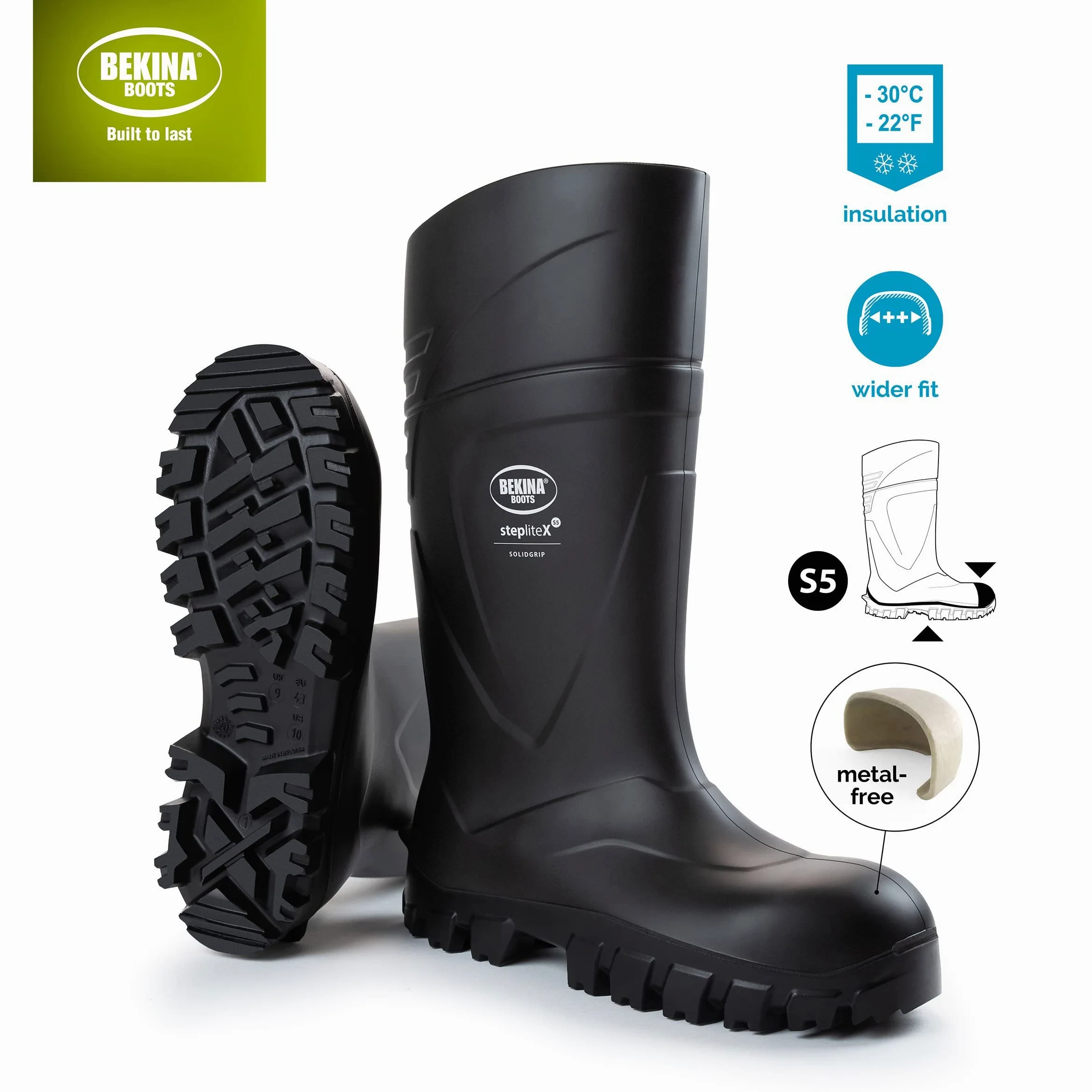 Bekina Bottes de sécurité Robustes pour Les Hommes Non-métallisées, légères, idéal pour l'industrie, la Construction de Route, Noire, EU 42