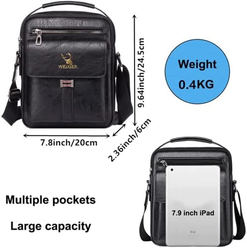 Sacoche Bandoulière Cuir Sacoche Homme Sacs à Bandoulière Vintage Shoulder Bag Business Cartable Besace pour Portable pour Voyage,Randonnée et Travailler(Cuir-Noir)