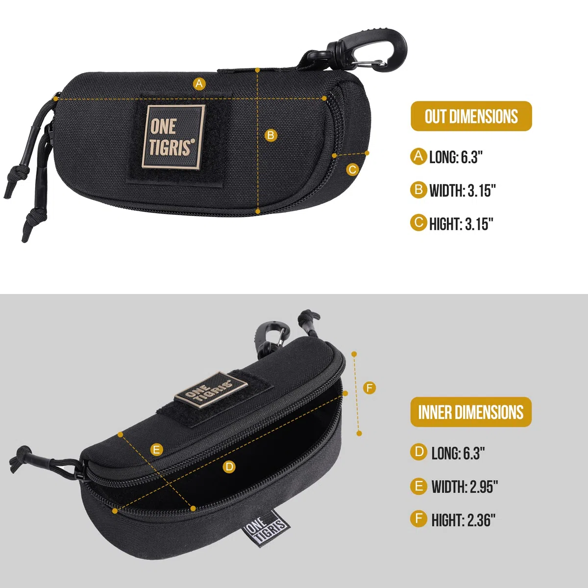OneTigris Etui à Lunettes Rigide Tactique Zippé La Boîte De Protection pour Les Lunettes en 1000D Nylon avec Molle