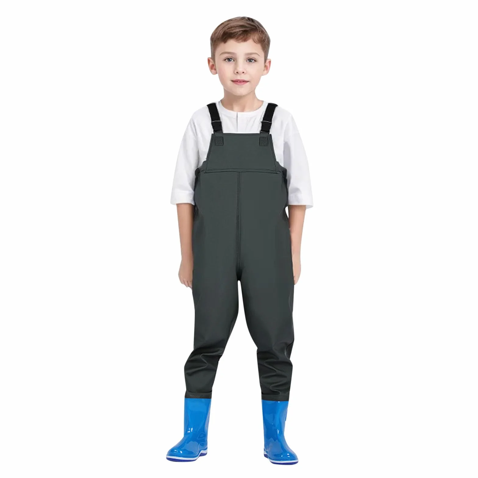 Pantalon de Pluie Enfant avec Bretelles Cuissardes de Poitrine pour Enfants,Cuissardes de Chasse imperméables avec Bottes Combinaison Habiller Garçons