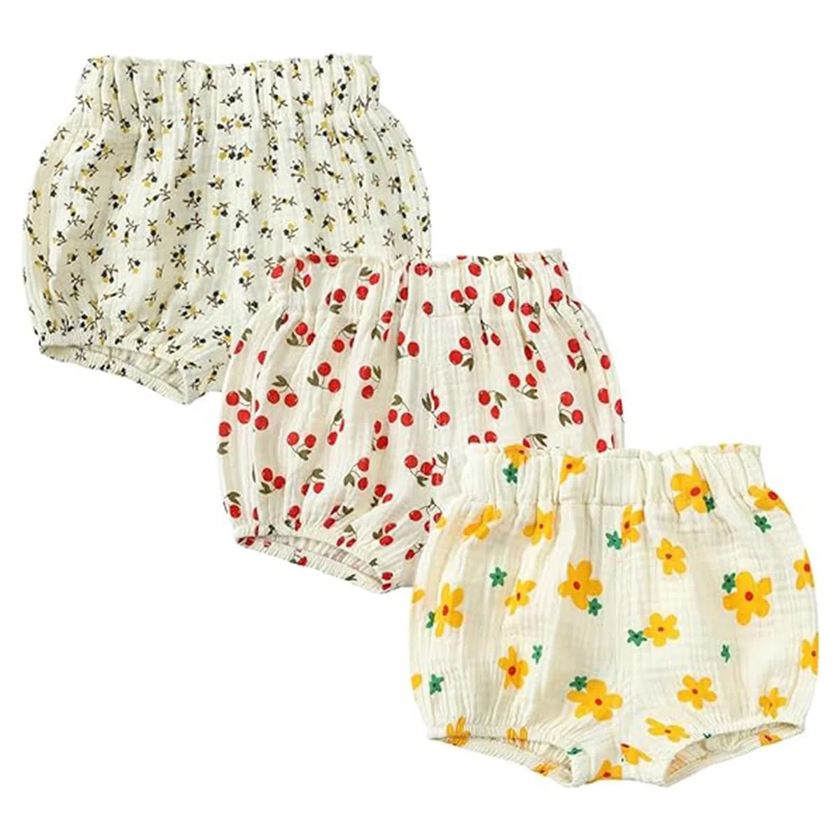 Lot de 3 Shorts en Coton et Lin pour Bébé Fille Garçon Bloomers Couvre-Couche Mignon Culotte sous-vêtements Souple Pantalon Court Short Vêtements d'été pour Tout-Petits Enfants 6 Mois-4 Ans