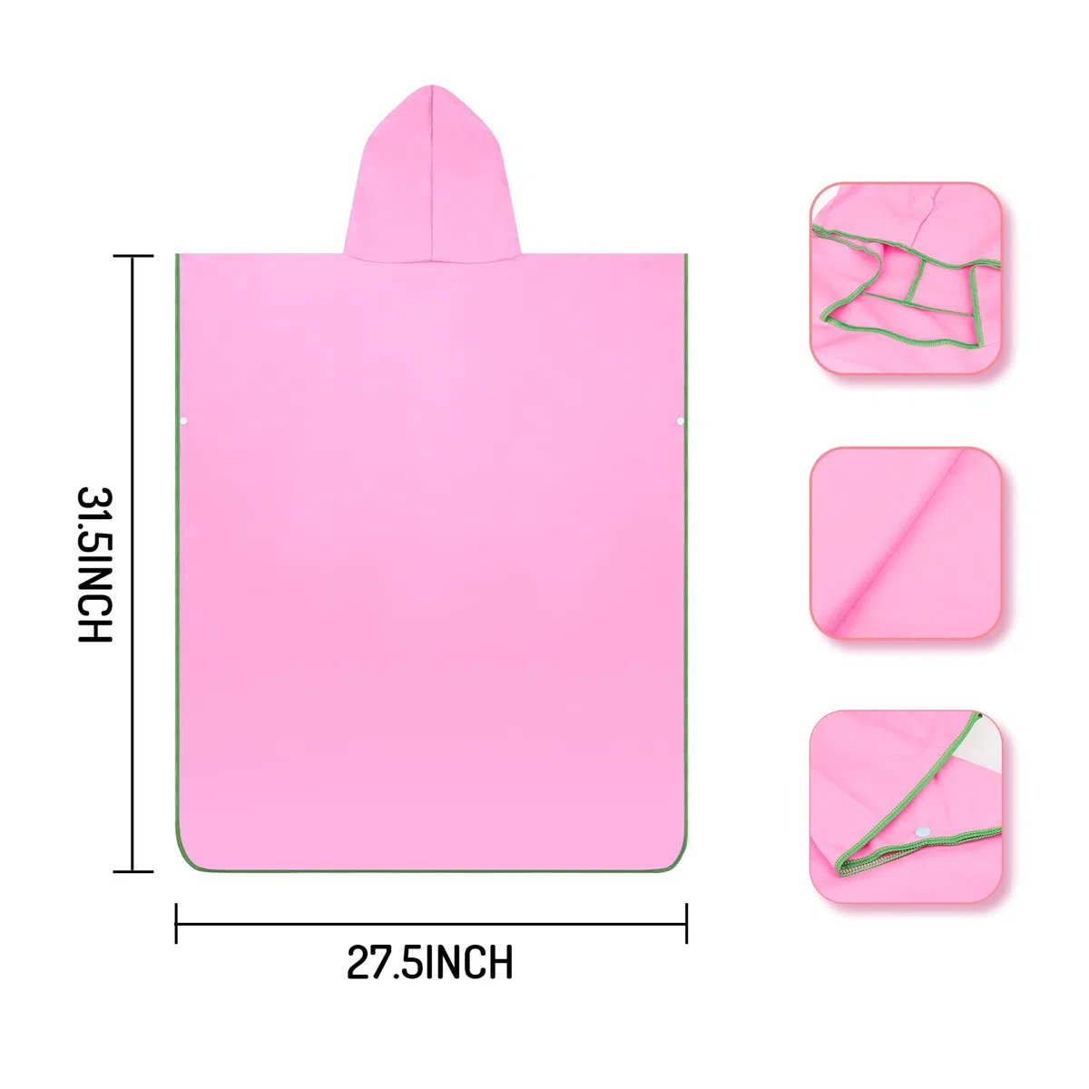 Poncho de Bain Enfant Serviette Microfibre de Plage Serviette Piscine avec Capuche, Poncho Natation à Séchage Rapide pour Garçons Filles Été Surfant Voyage, Rose