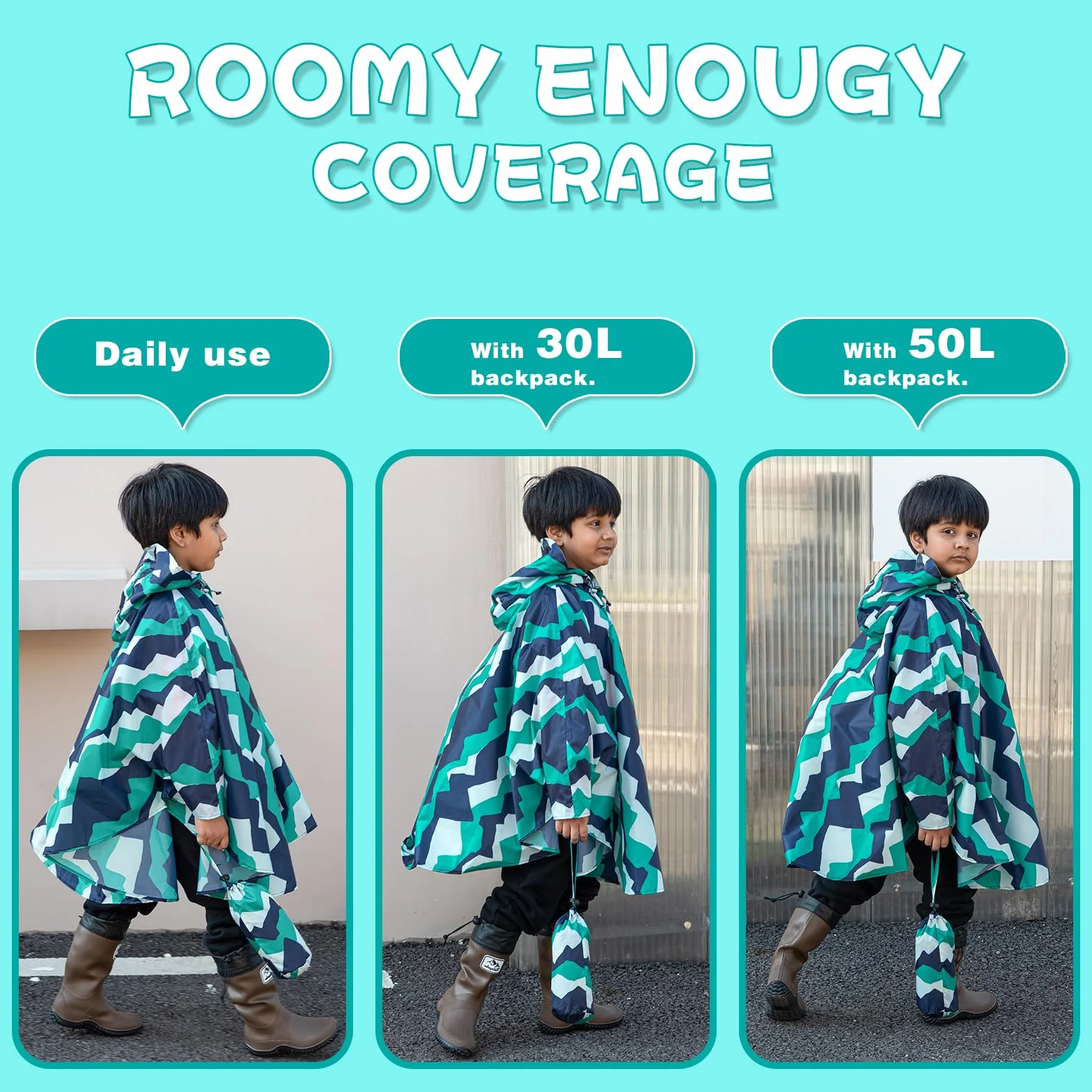 KAKU NANU Poncho Pluie Enfant Imperméable 3-14 Ans Avec Grande Capuche Et Sac De Rangement Cape Pluie Cahouet Fille Garçon Rose Rouge Bleu Jaune