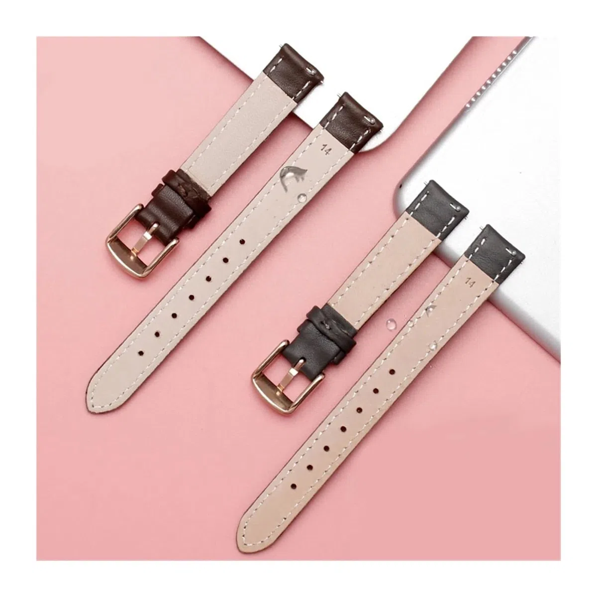 Bracelet de montre en cuir compatible avec Casio Citizen Fossil Bracelet de montre uni Folli Bracelet for femme Bleu Rose Marron 14 mm 16 mm 18 mm 20 mm