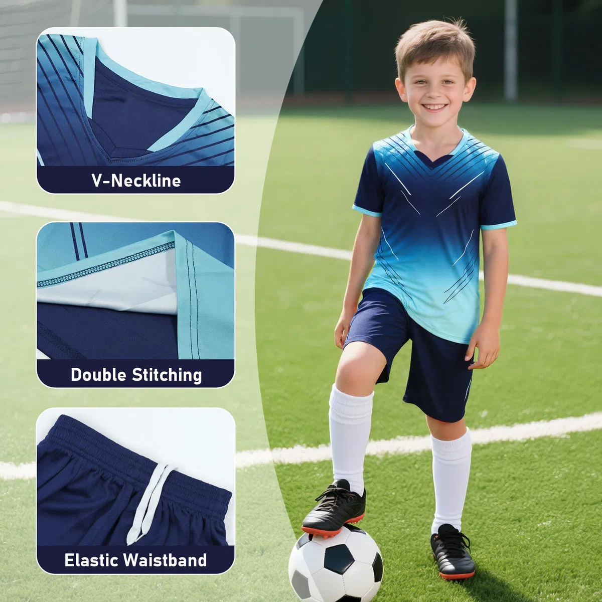 Maillot de Foot Garçons, Séchage Rapide Ensemble Tenue Football, Respirant T-Shirt et Shorts Deux Pièces Survêtement, Vêtements de Sport Basketball pour Enfants 7-13 Ans