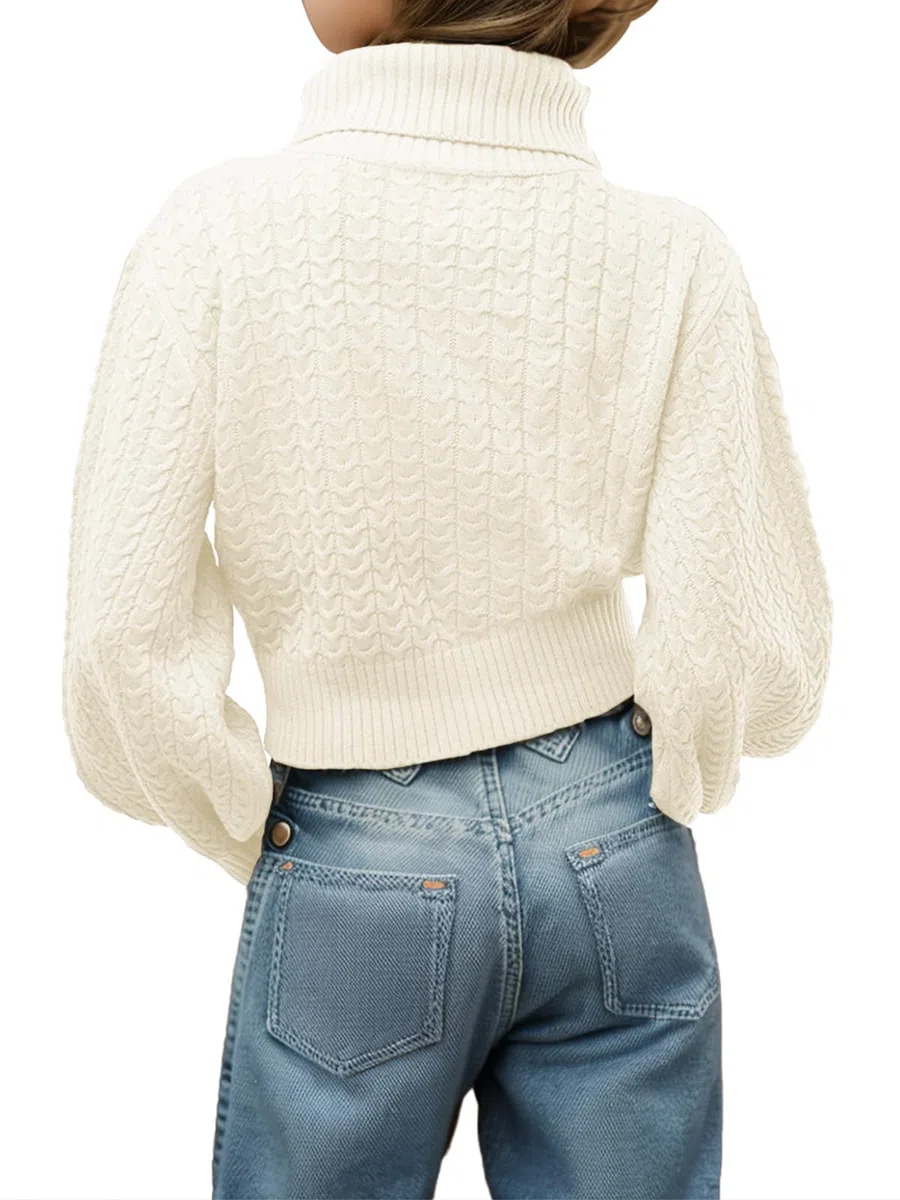 Haloumoning Pull Fille Col Roulé Manches Longues Pull Tricoté Lâche Casual Hauts Enfants Automne Hiver Sweater
