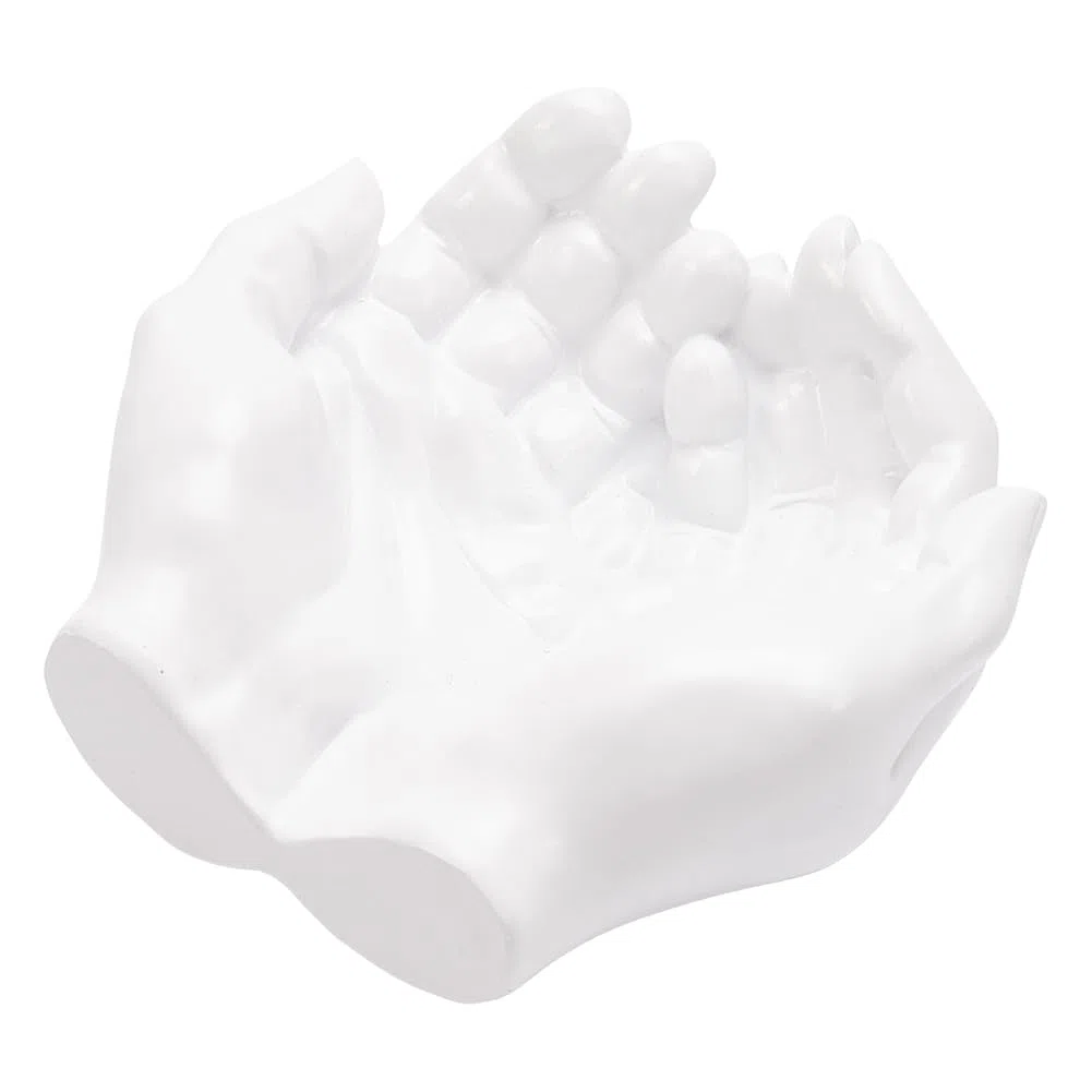 UNICRAFTALE Bol Porte Clés Main Blanche Résine Bol de Entrée Décoratif Statue Main Décor Organisateur pour Bureau Salon Chambre 13.5x14.5x6.9cm