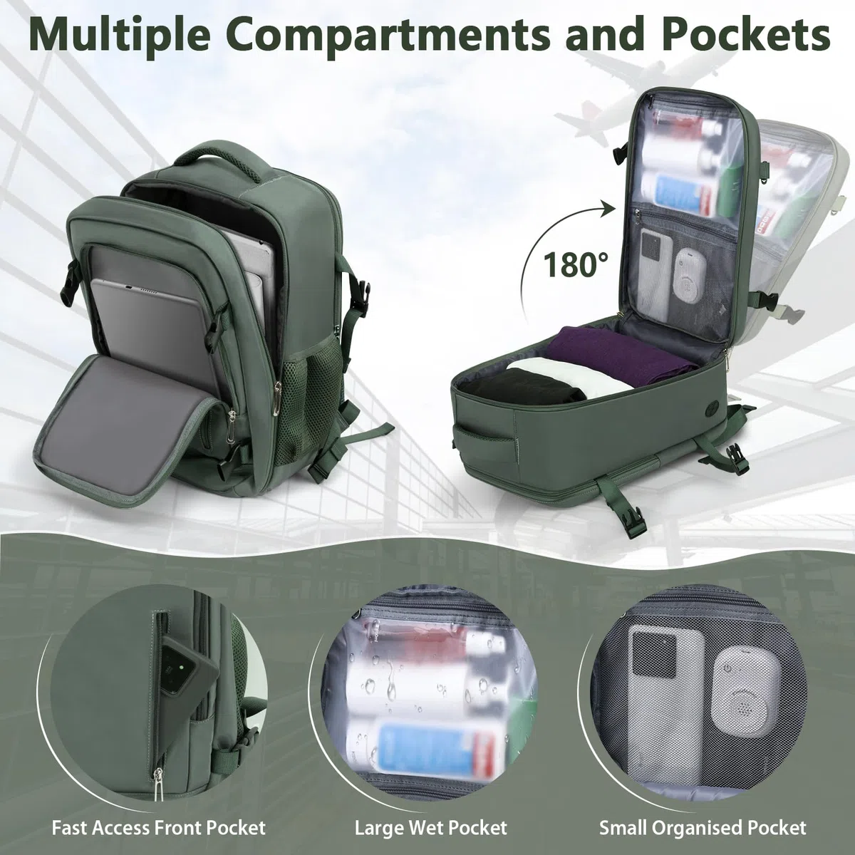 OTAHGK Bagage Cabine 40x20x25 pour Ryanair Sac à Dos de Voyage Bagage à Main Avion Sac à Main sous Le Siège Valise Sac Ordinateur Portable avec Port de Charge USB