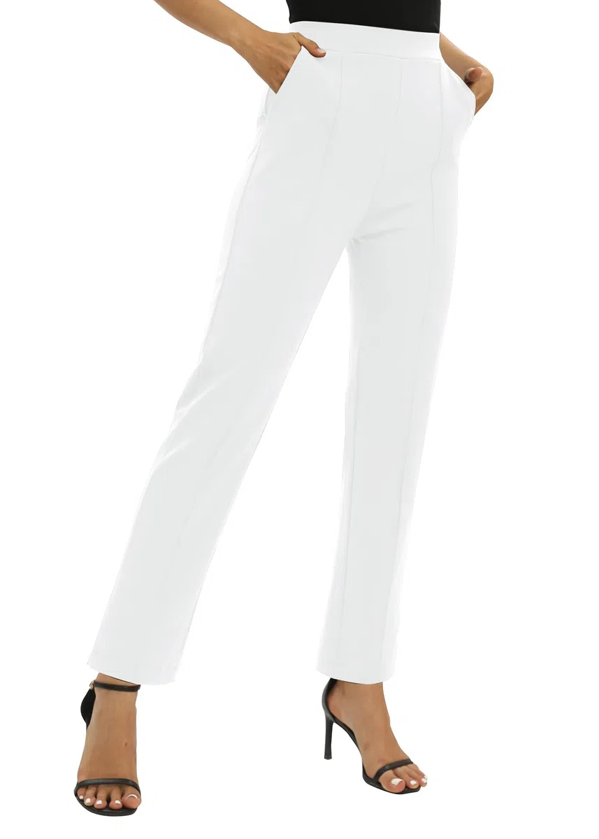Femmes Bureaux Casual Jambes Droites élastique Travail Pantalons Taille Haute Pantalons avec Poches