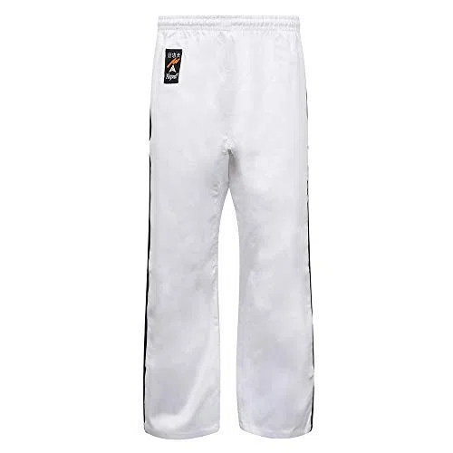 Playwell Arts Martiaux Full Contact Kickboxing Pantalon Blanc avec 2 Bandes Noires Coton
