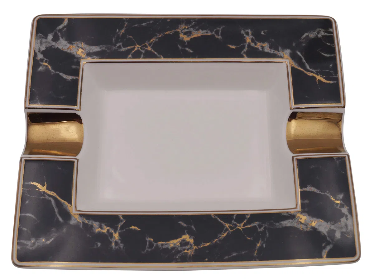 GERMANUS Cendrier pour cigares en véritable porcelaine – Marbre Noir