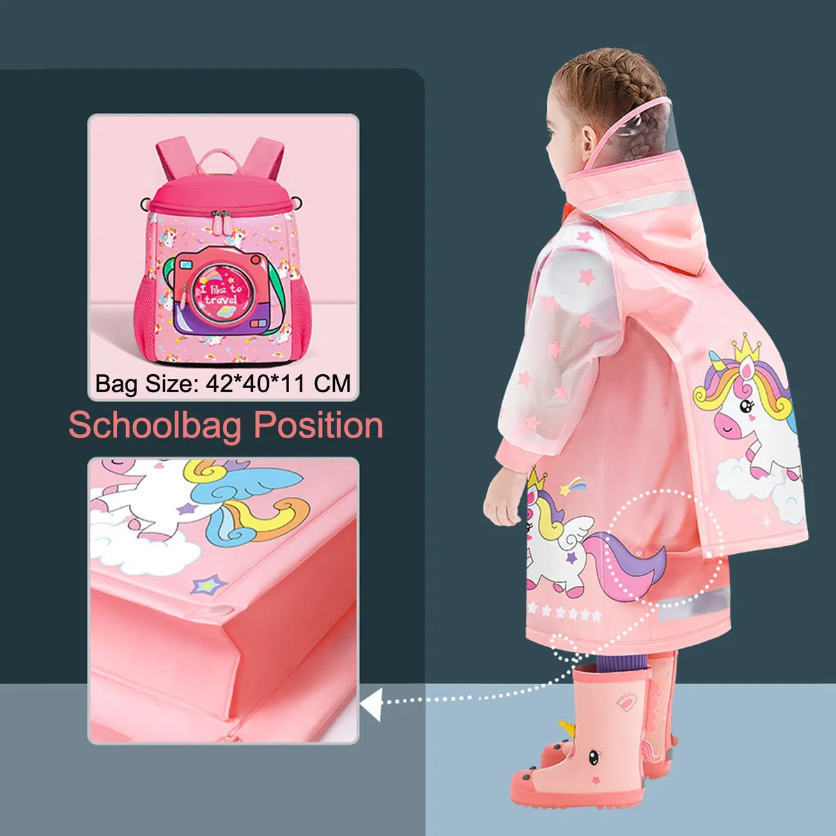 Fewlby Enfants Imperméables, Fille Garçon Poncho de Pluie Manteaux Imperméables Veste de Pluie à Capuche Réutilisable Cape de Pluie Vêtements de Pluie, 7-8 Jahre