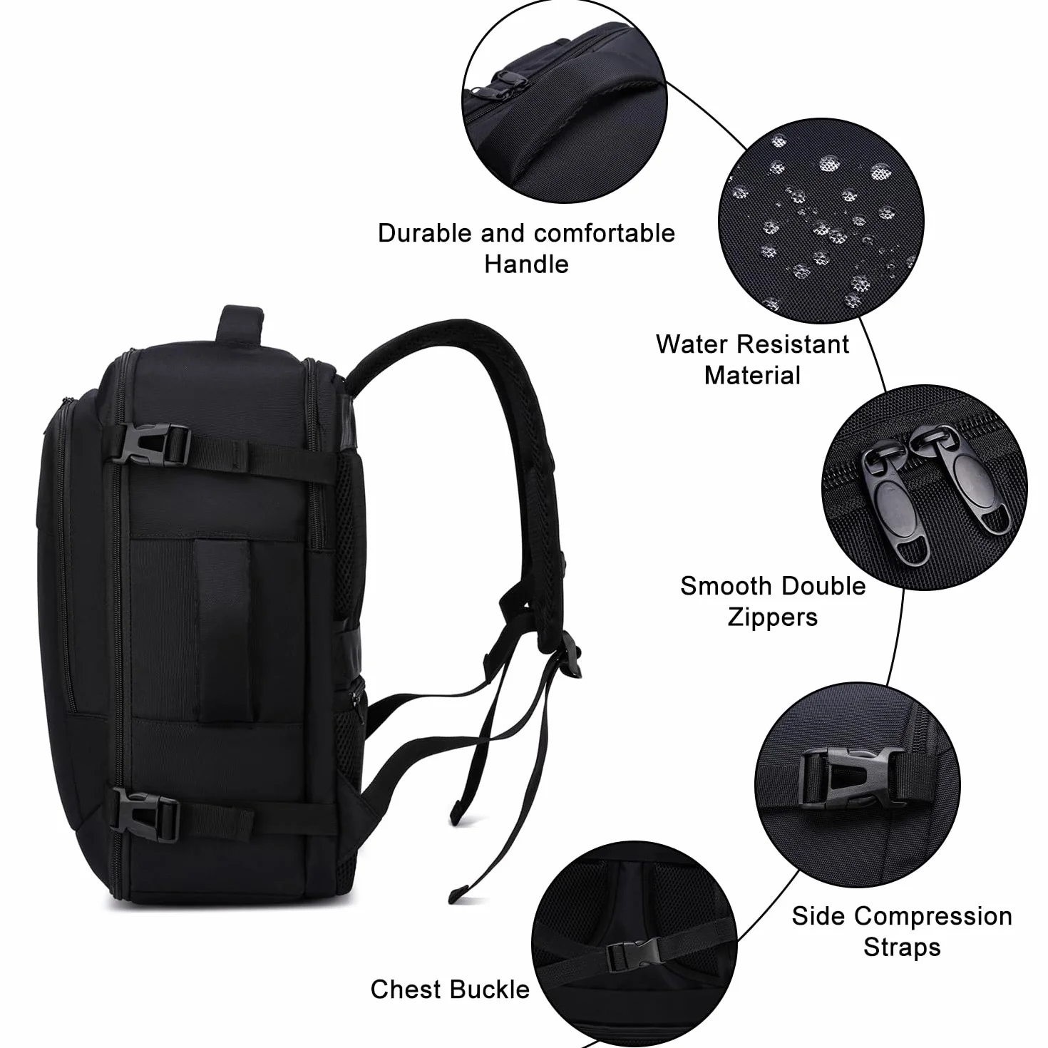 ENZOSUM Bagage Cabine 40x30x20 Sac à Dos Voyage Sac Cabine Avion 40x30x20 pour Ryanair,Wizzair 24L Bagage à Main Homme Femme Sac à Dos pour Ordinateur Portable Noir