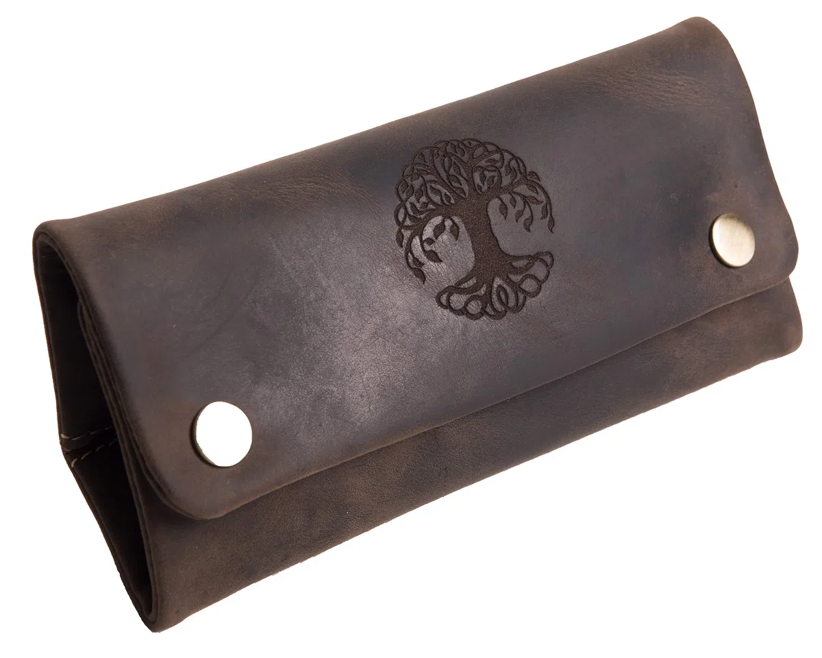 NDERS Pochette de Tabac Pochette en Cuir véritable Sac à Tabac Sac de Fumage Design Allemand (Marron-arbre)
