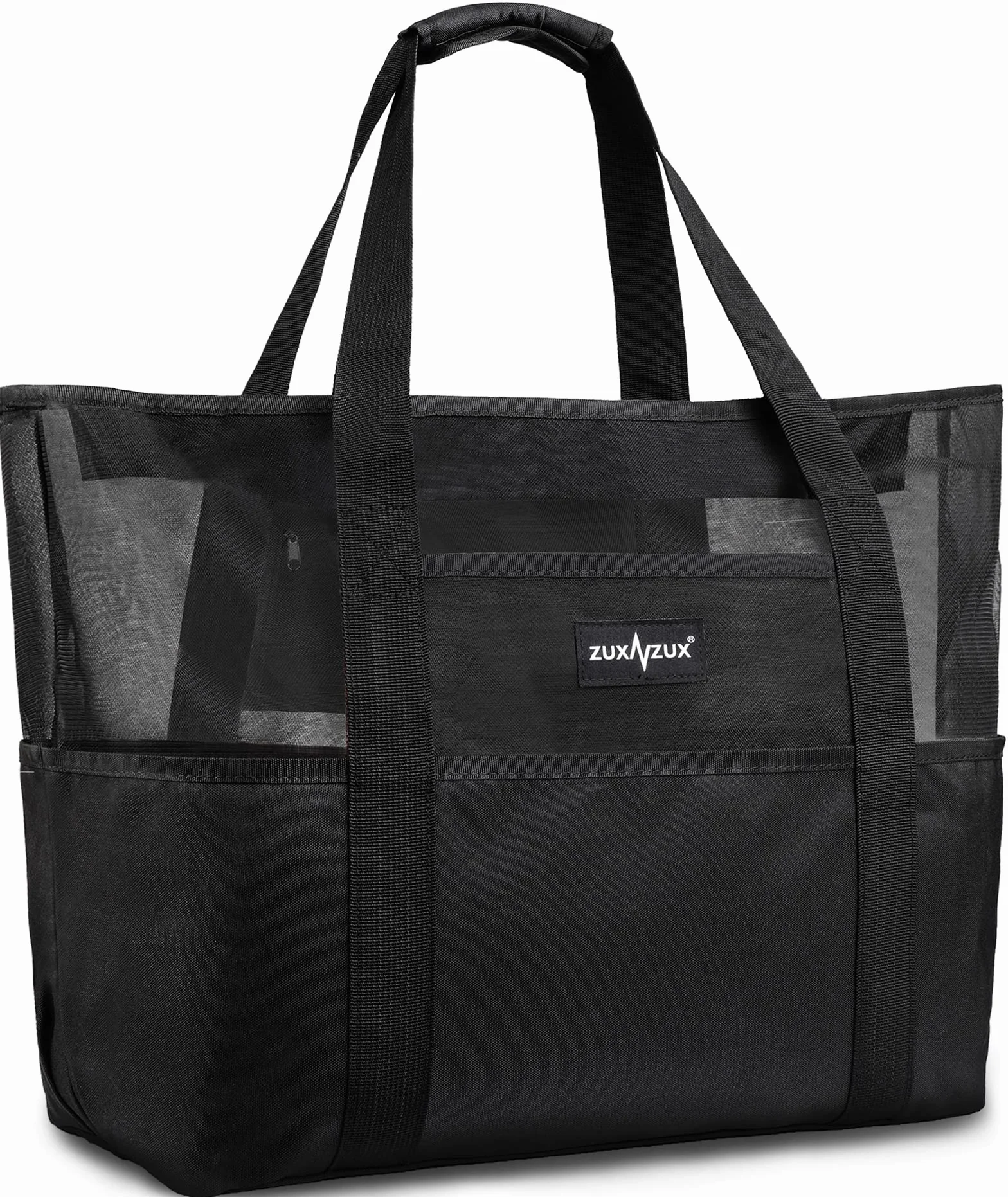 Sac de Plage Grand en Maille avec Fermeture Éclair, Fourre-Tout de Plage Anti-Sable Pliable Main Sac, Piscine Voyage L'été Vacances Vêtements Jouets Gym