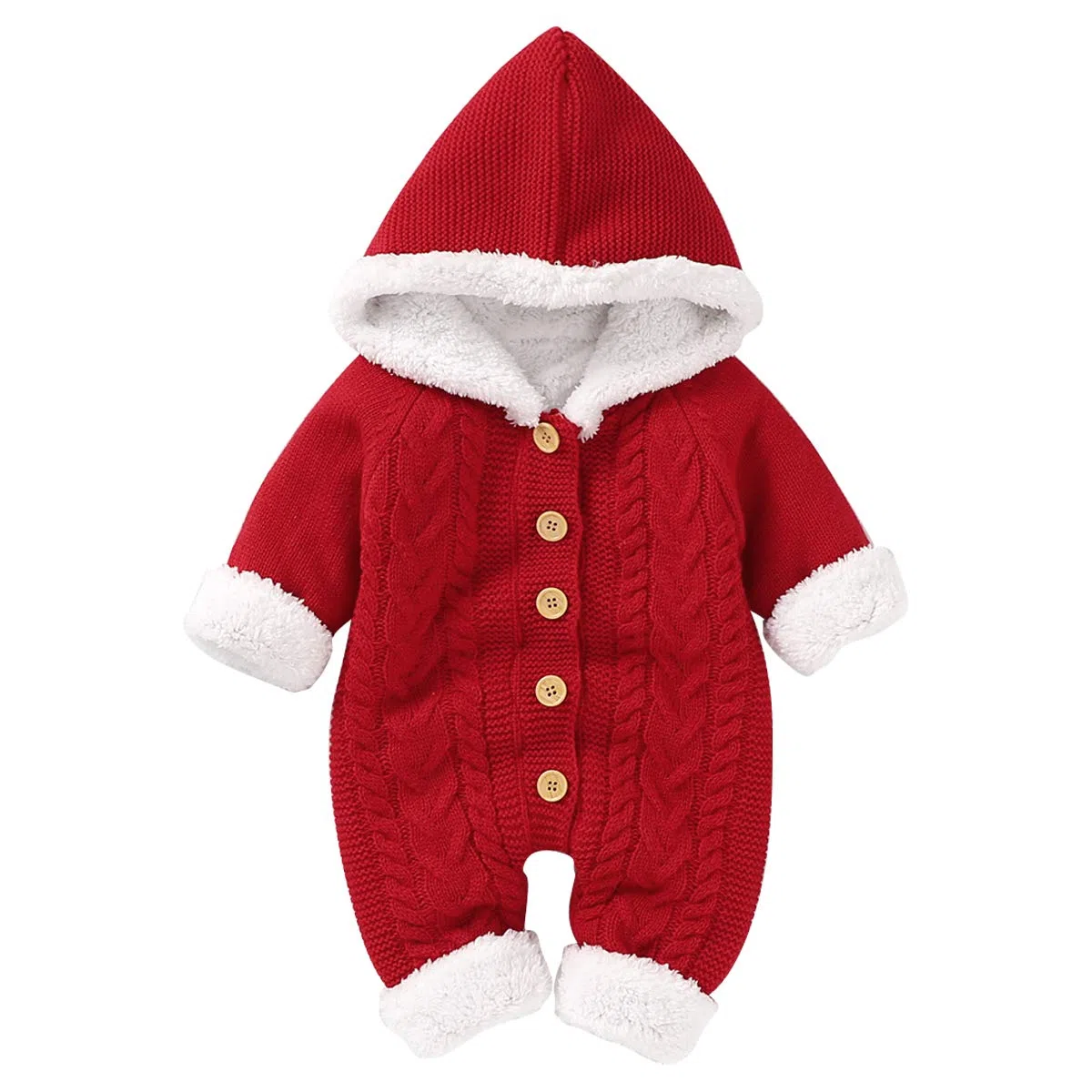 Hinzonek Bébé Tricoté Polaire Doublé Combinaison de Neige Infantile Garçon Fille Hiver Chaud Barboteuse Combinaison Vêtements de Noël