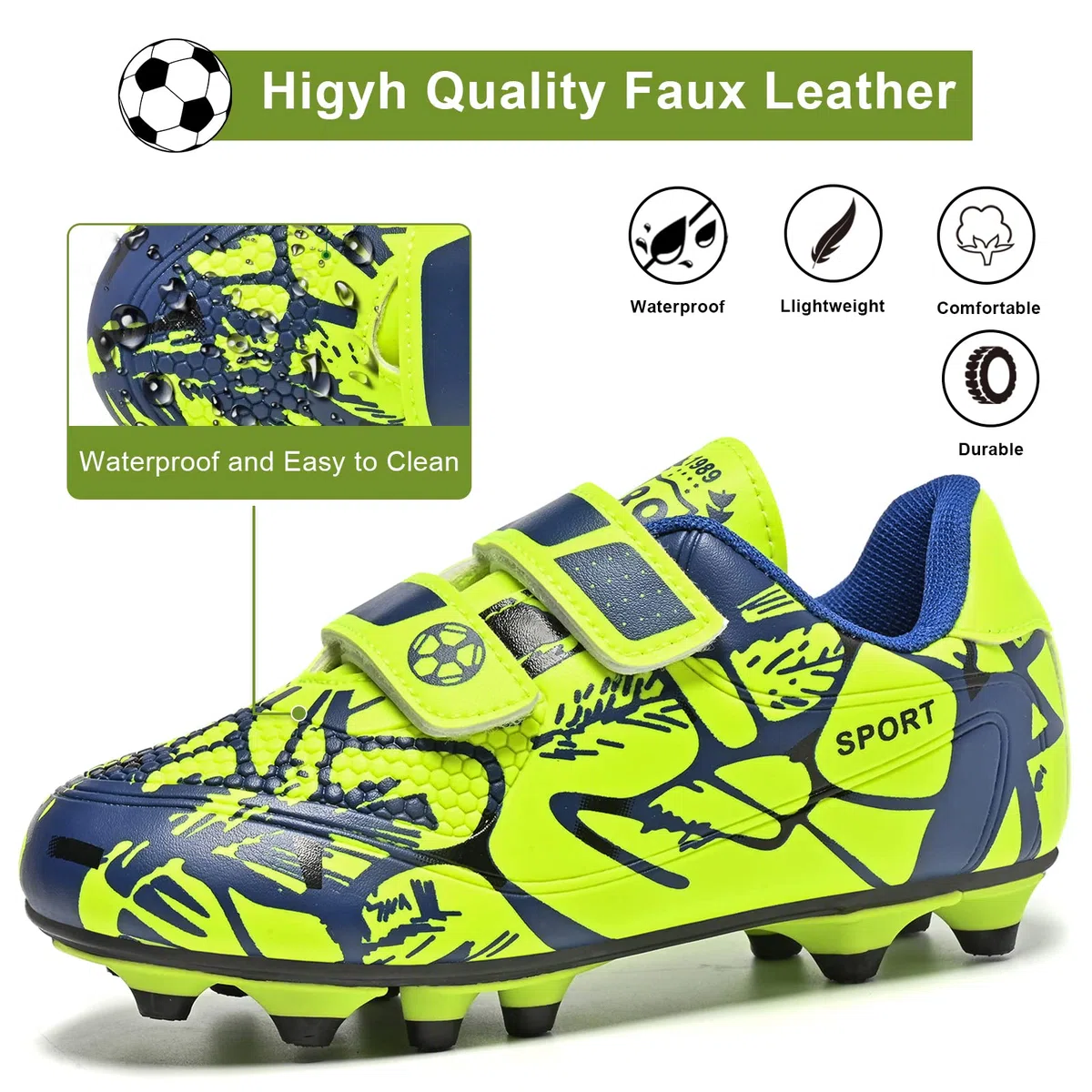 Mitudidi Crampon Foot Enfant Garçon Filles Légères Chaussures Entrainement Football Unisexe 28-37EU