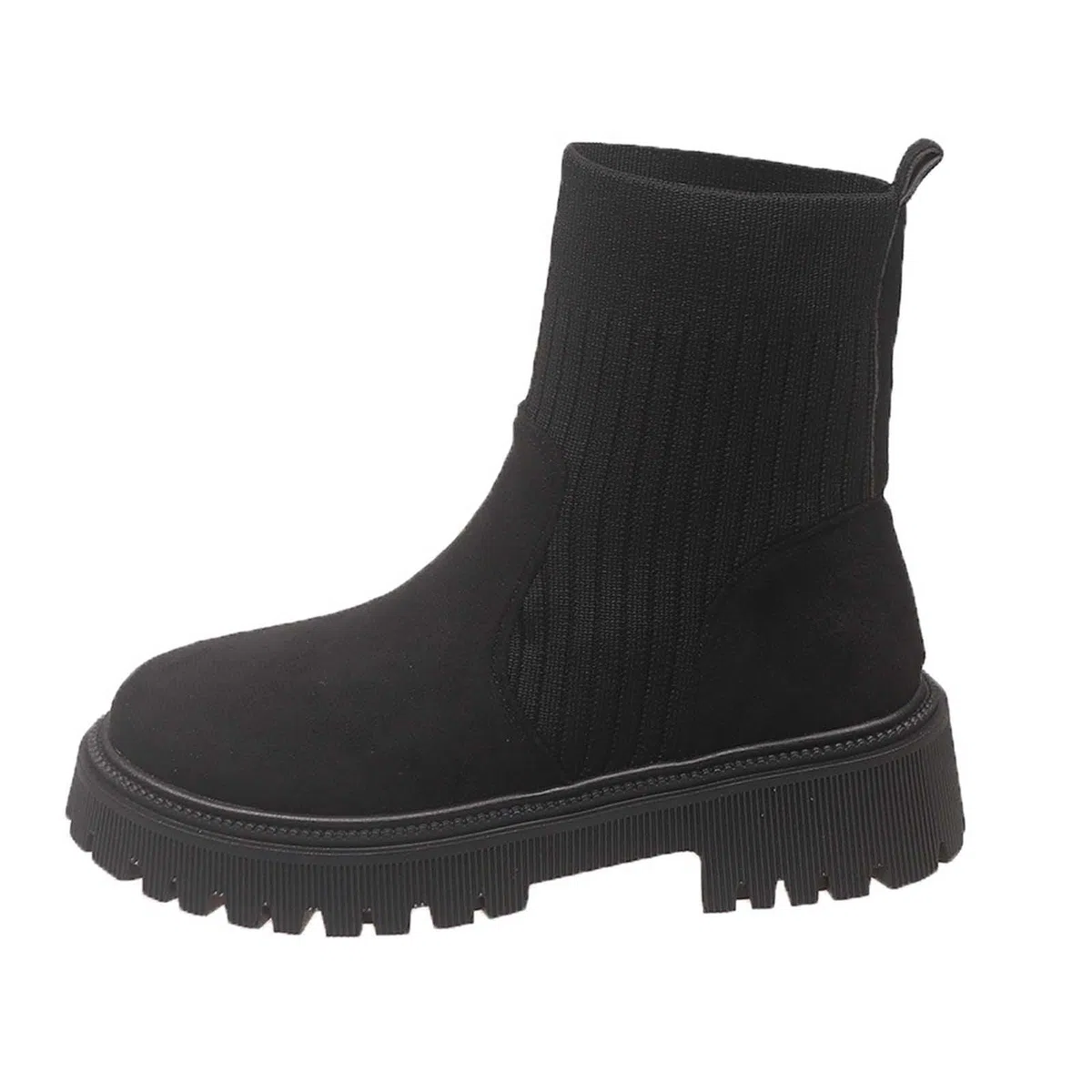 Bottines tendance pour femme - En daim - Couleur unie - Légèrement doublées avec talon bloc - Tige courte - En tricot