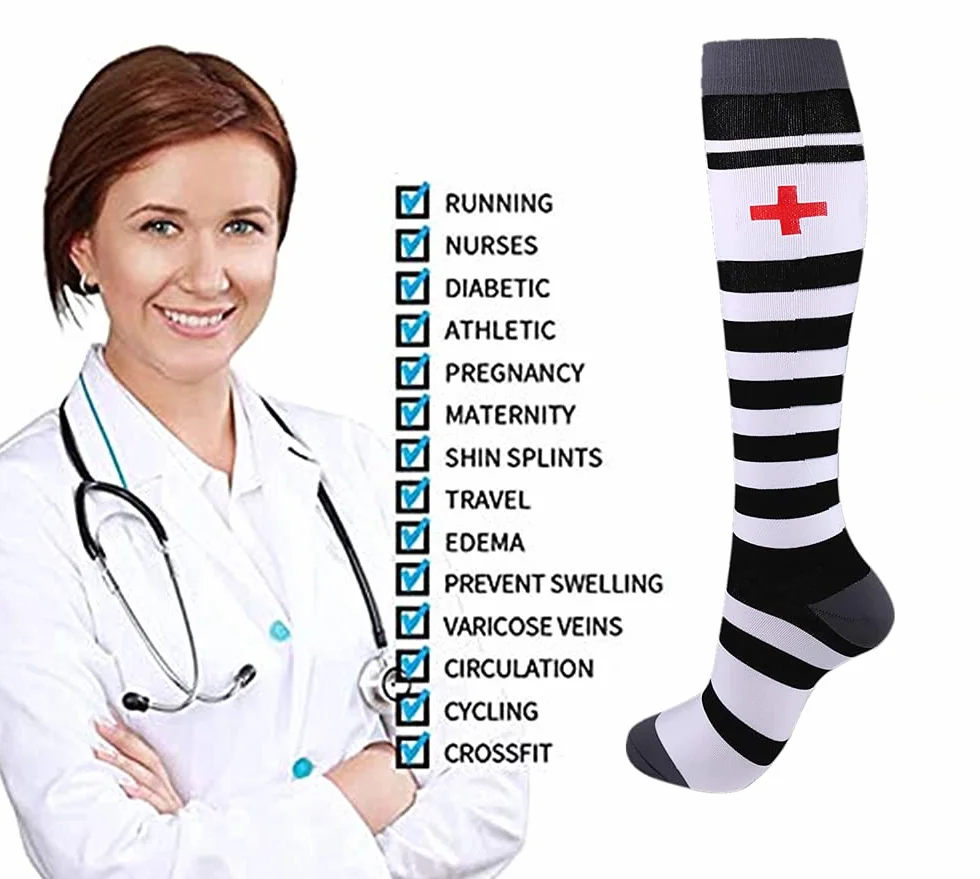 Lot de 6 paires de chaussettes de compression 20-30 mmHg pour homme/femme - R¨¦cup¨¦ration infirmi¨¨re, course ¨¤ pied, grossesse, avion, voyage, sant¨¦, sport