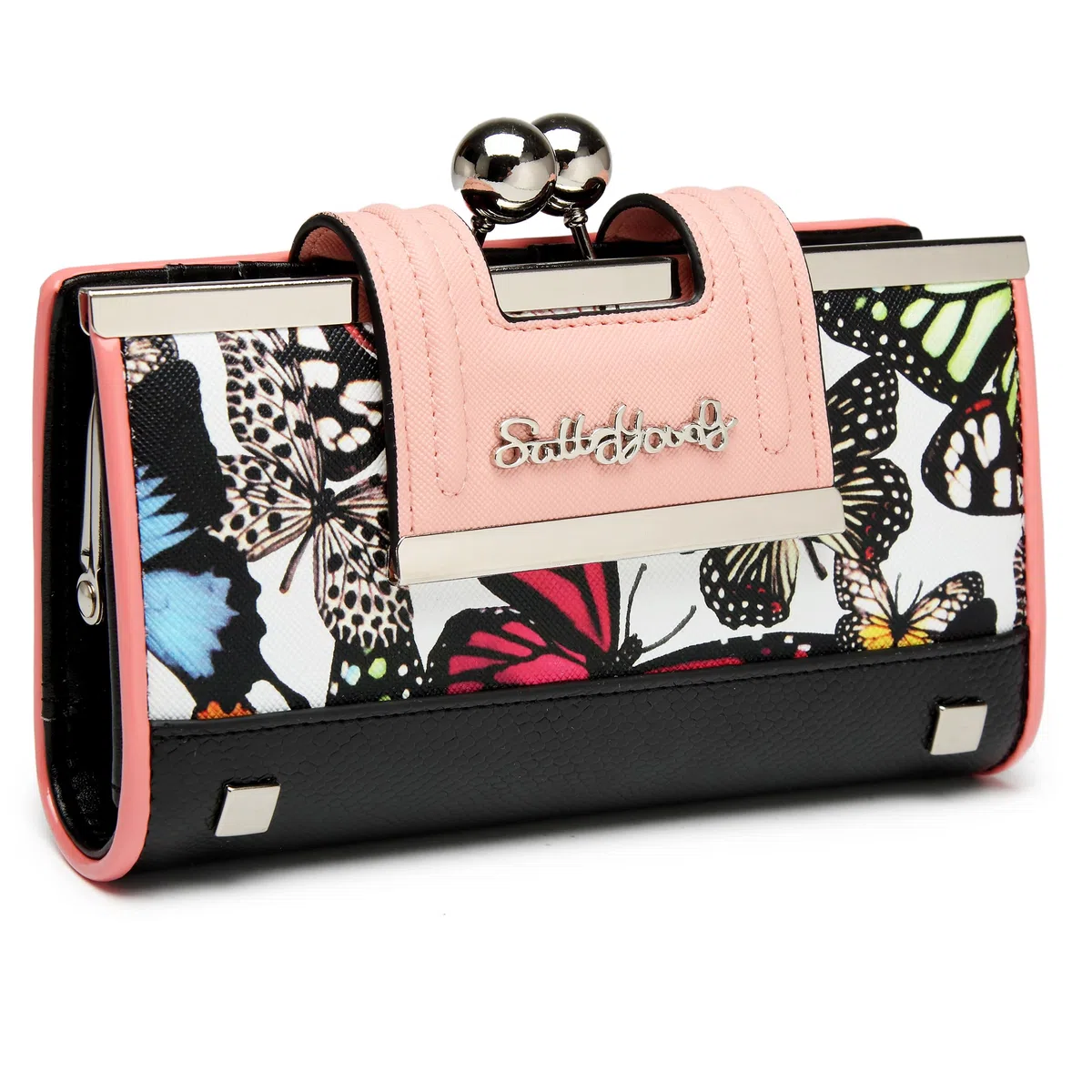 AFKOMST Portefeuille pour Femme en Cuir de Grande capacité Sac à Main Long avec 10 Compartiments pour Cartes et Clips et Porte-Monnaie zéro avec Boucle au Milieu.., 01b-Papillon