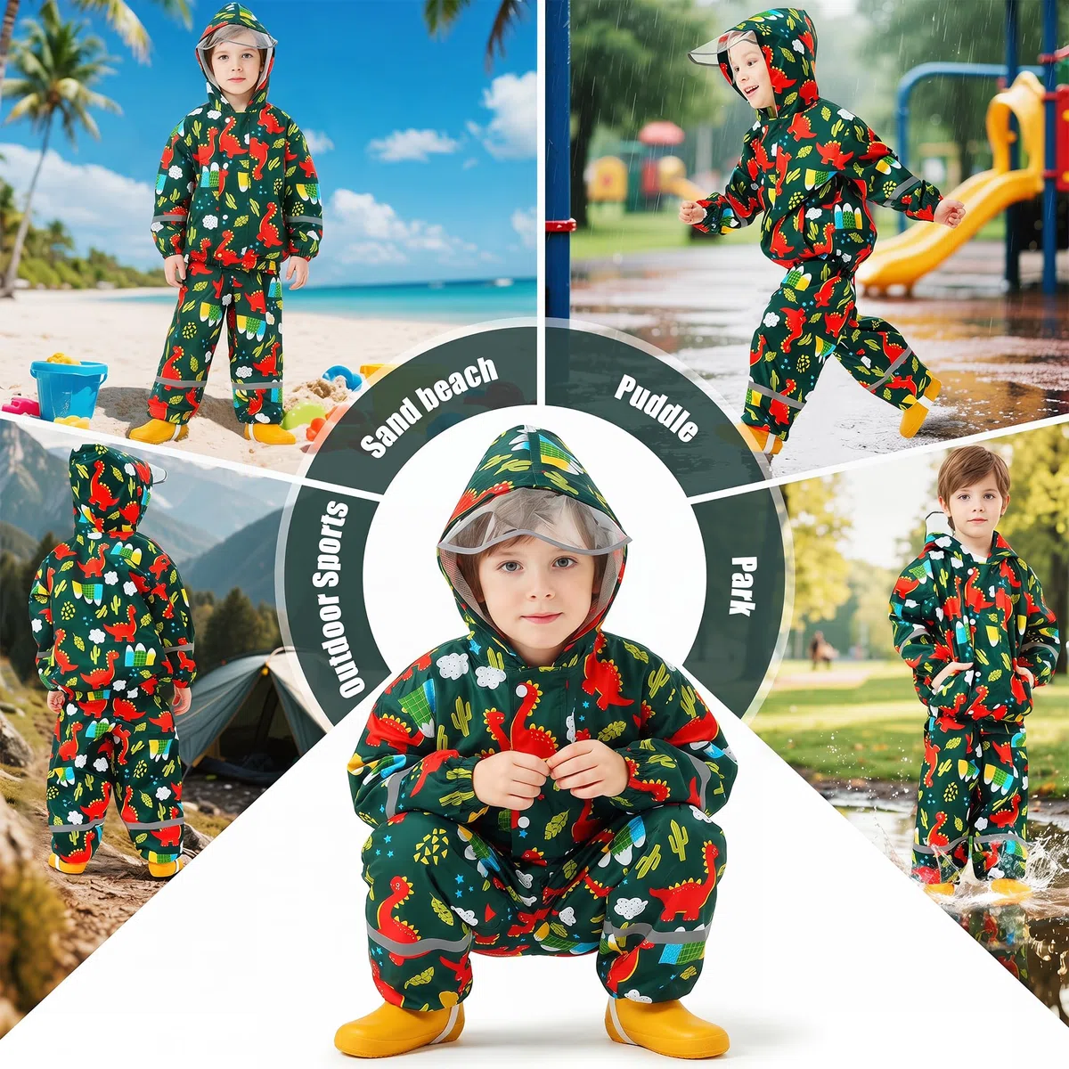 Combinaison Imperméables Enfant, Veste de Pluie & Pantalon Imperméable 2 pièces Ensembles, Filles Léger Respirant Coupe-vent Manteaux Pantalon de Pluie Vêtements de Pluie 1-7 Ans