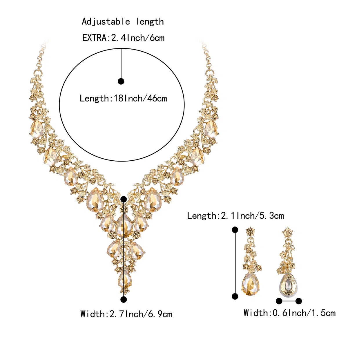 Parure Bijoux Femme Mariage Cristal Strass Multi Fleurs Gouttes d'eau Collier et Boucles d'oreilles Clair Ton d'argent