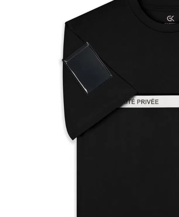 Tee Shirt 210g Inscriptions et Bande Sécurité Privée Noir - Safetek by GK