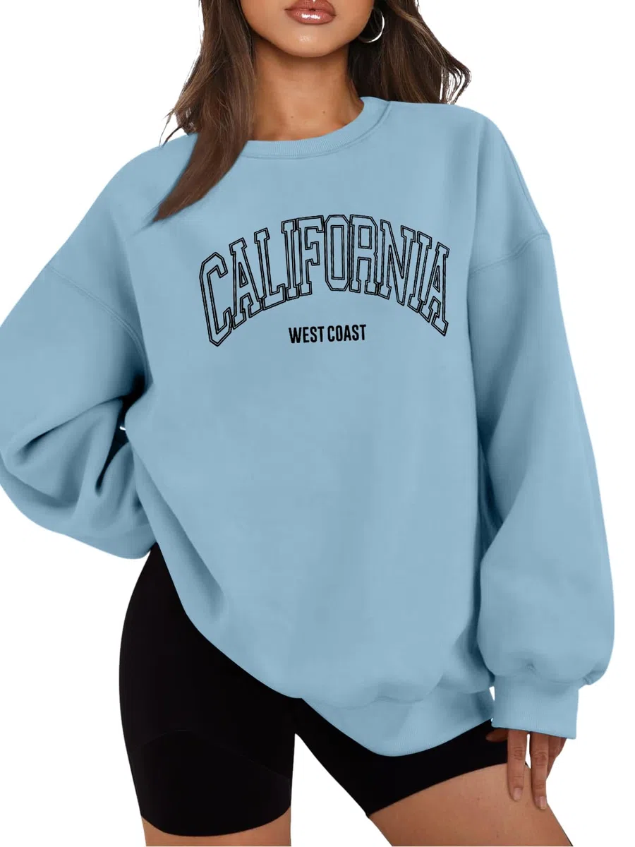 TAKEYAL Sweat-shirts graphiques surdimensionnés à manches longues Los Angeles Los Angeles Loose Col rond Pull Sweat-shirt