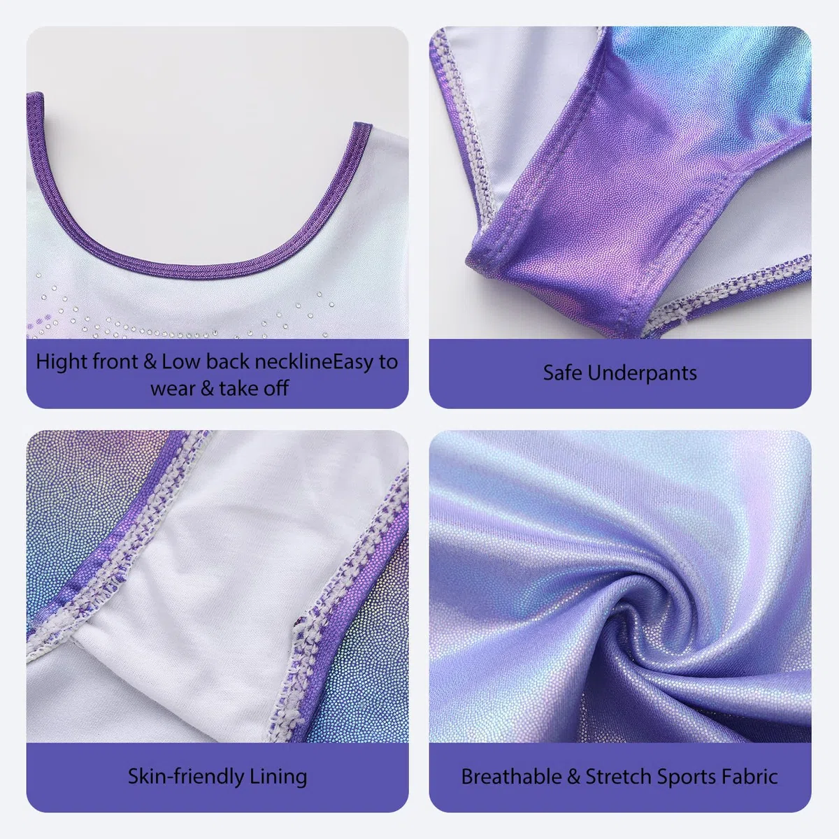 Justaucorps de Gymnastique pour Filles Trois Pièces Maillots de Gymnastique Gymnastique à Manches Longues avec Short et Bandeau