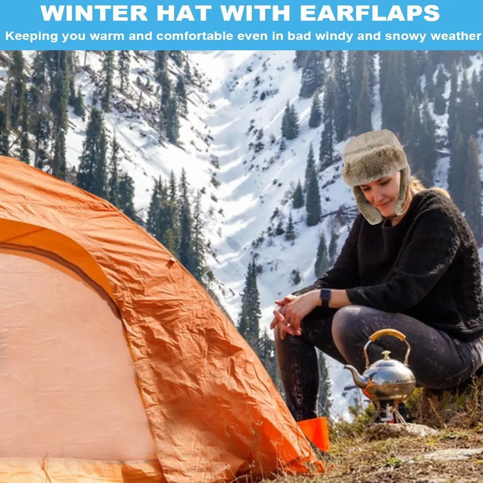 NAROSEBE Chapeau de Trappeur Coupe-Vent, Chapka Fourrure Avec Cache Oreilles, Bonnet Russe, Chaud Anti-Froid Pour Homme, Ski, Cyclisme, Camping, Pêche