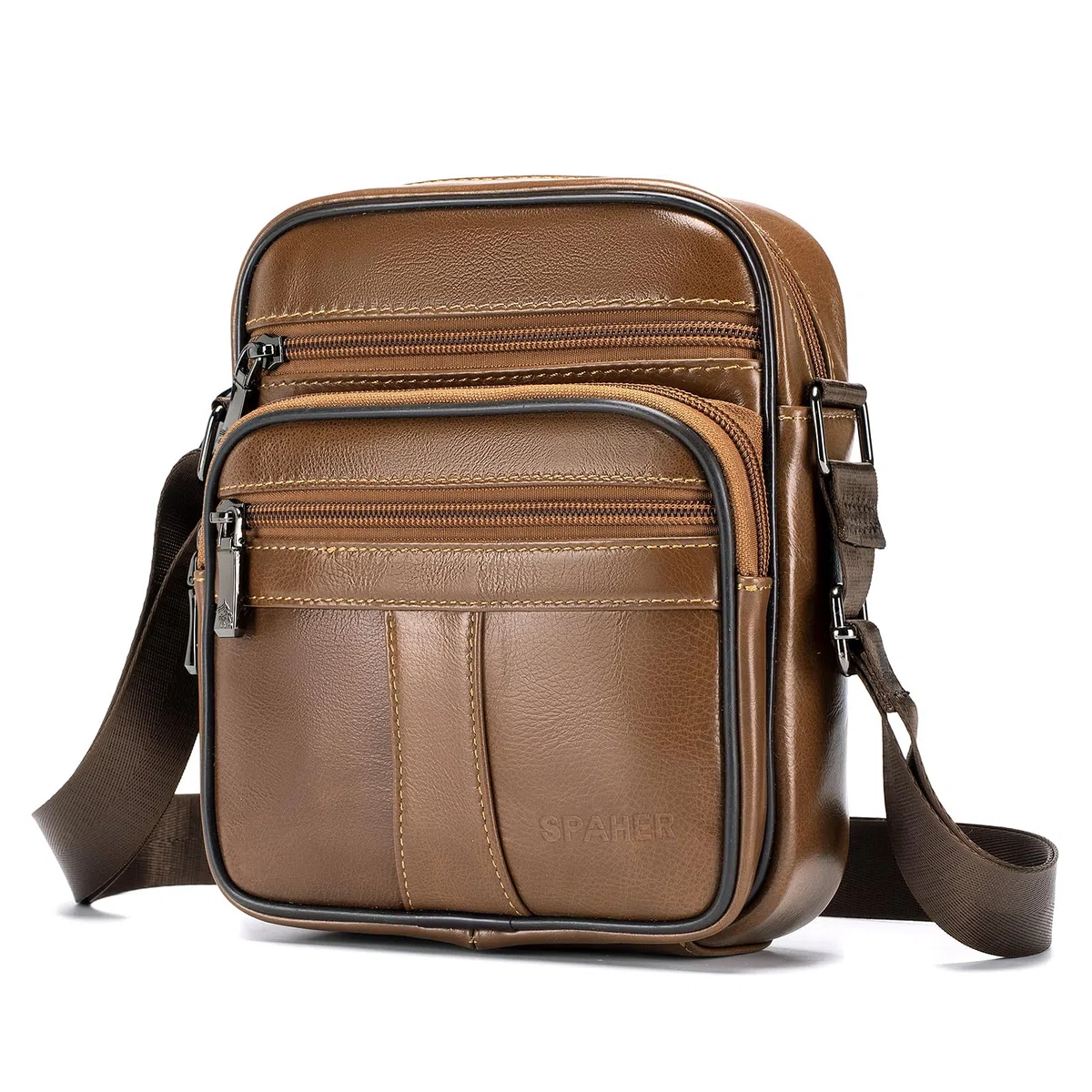 SPAHER Sacoche Homme Bandouliere Cuir Veritable Petit Sac Bandoulière Homme Sac Porté Epaule Sacs Business Vintage Sacs à Dos Porté Travers Pochettes Multifonctionnel Sacs à Main Voyage