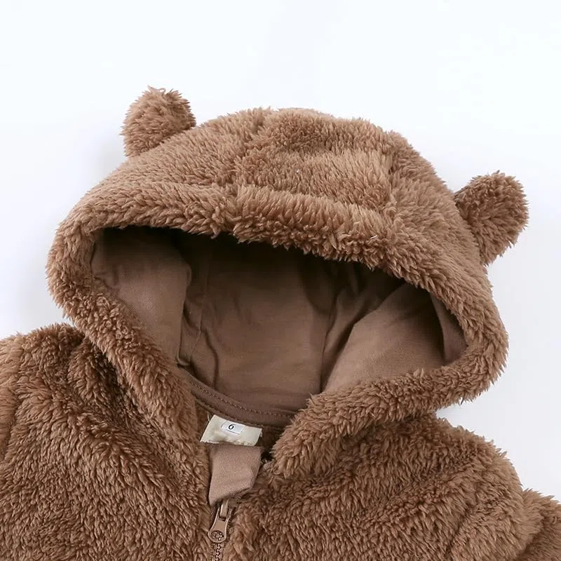 Verve Jelly Combinaison d'hiver à fermeture éclair pour bébé nouveau-né garçon fille oreilles et pieds d'ours sweat à capuche combinaison d'hiver en polaire chaude vêtements