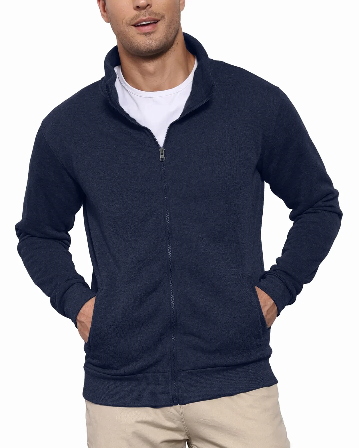 Sweat Zipper Homme sans Capuche Cardigan Chandails Sweatshirt Polaire Vest à Léger Vêtements Sport