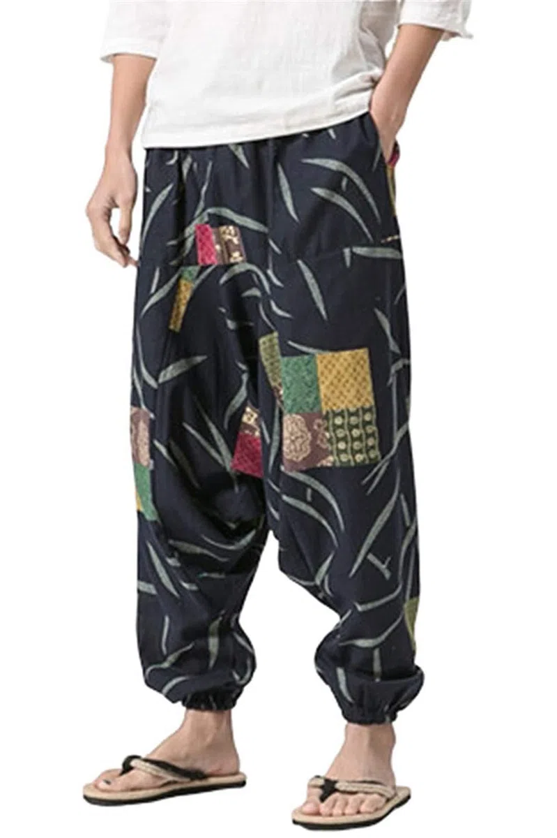 PERDONTOO Hommes Sarouel Confortable Taille Élastique Décontracté Hippies Pantalon
