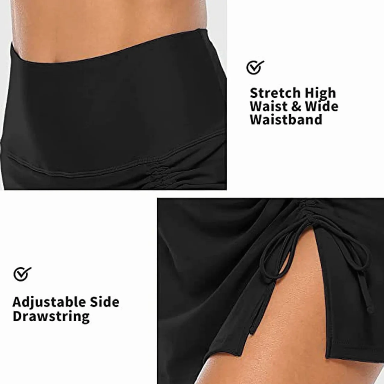 Jupe de Bain Femme Ruched Serrage Réglable Bikini Bas de Maillots de Bain Jupette avec Intégré Taille Haute Jupe de Sport Short de Bain Bikini de Plage Vêtements d'Été