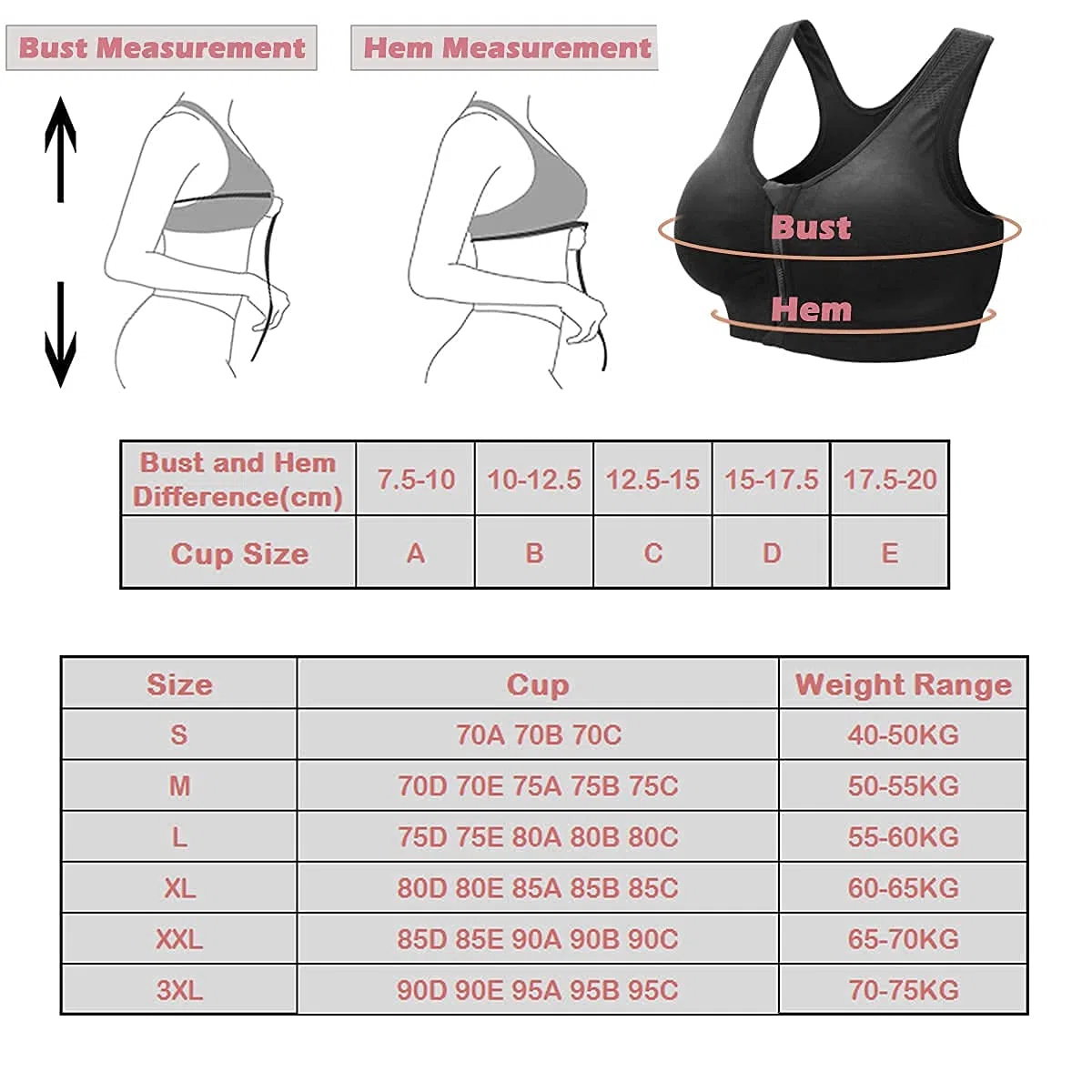 ZOEREA Soutien-Gorge de Sport Femme Zippée Devant Push Up sans Armature Lingerie Bra Courir Vest Coussinets Amovibles pour Fitness Jogging Yoga Course