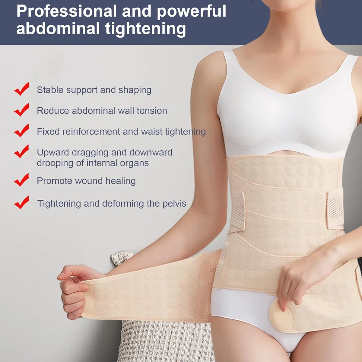 4 Patch Ceinture Post Accouchement M L XL XXL, Antidérapante Non Enroulable, 3 en 1 Ceintures Femme avec Ceinture Abdominale Pelvienne Taille, Gaine Post Partum Ventre Plat, Waist Trainer