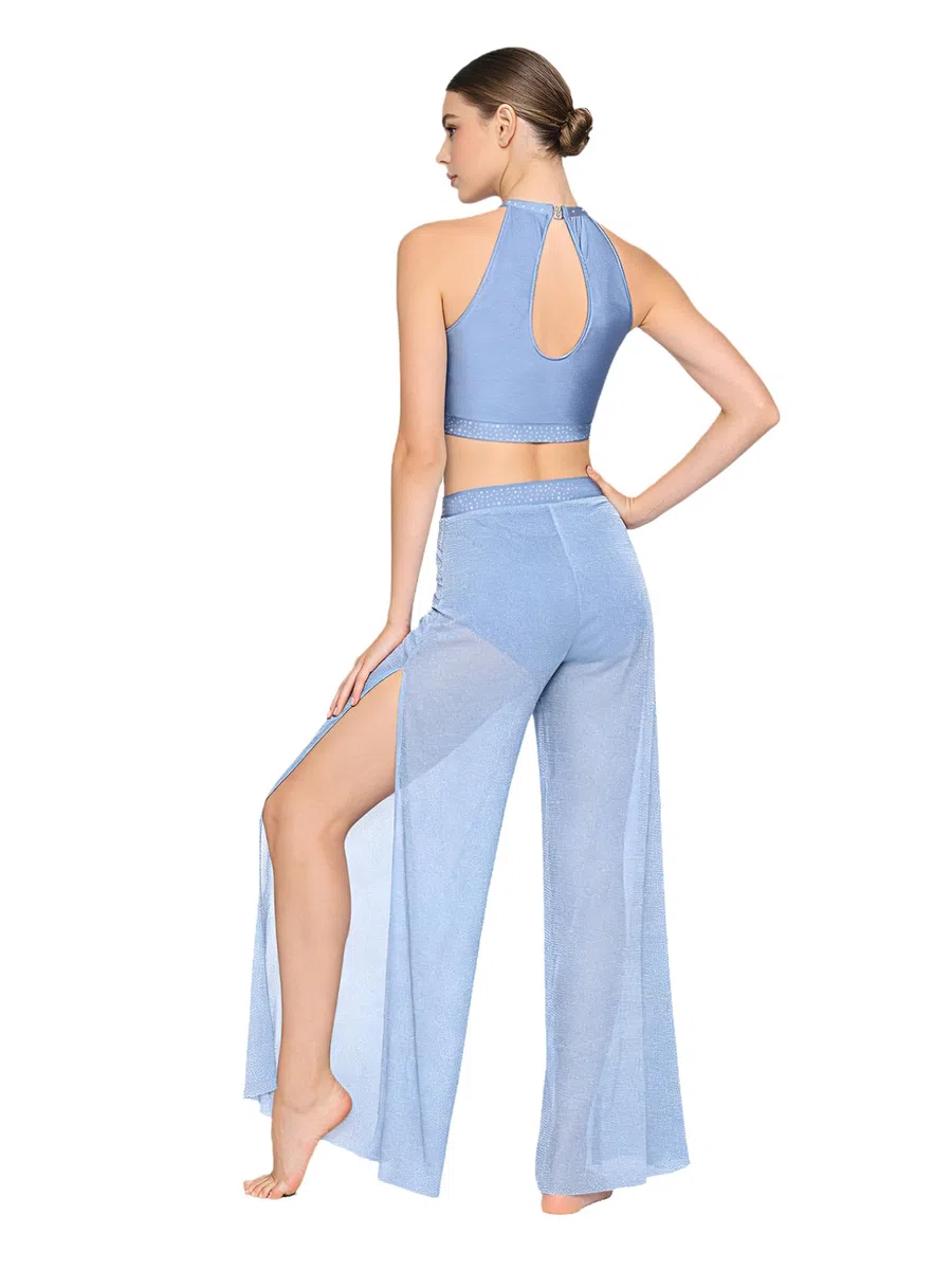 Oyolan Vêtement Danse Lyrique Ballet Femme Costume Danse Contemporaine Moderne Crop Top Strass Pantalon Ample Dancewear