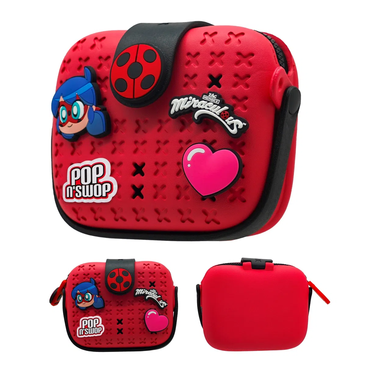 Miraculous Ladybug - Pop n' Swop - Sac à Main pour Enfants, avec 4 Badges à Clipser, Anse et Fermeture éclair, Sac léger, Durable et imperméable