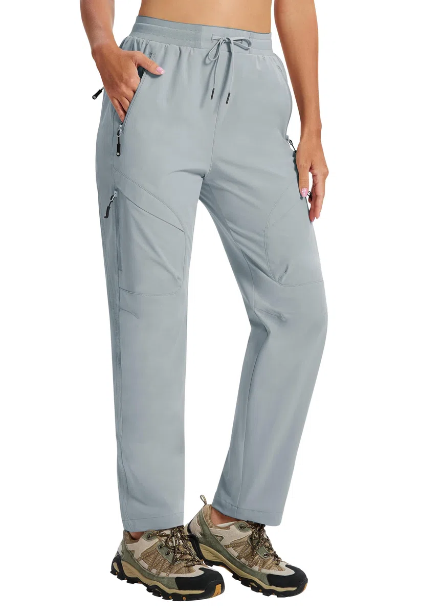 AIRIKE Pantalon Cargo Femme Pantalon Randonnée Séchage Rapide Trekking Pantalon Léger Taille Elastique Pants Imperméable Extérieur été avec Poche Zippée