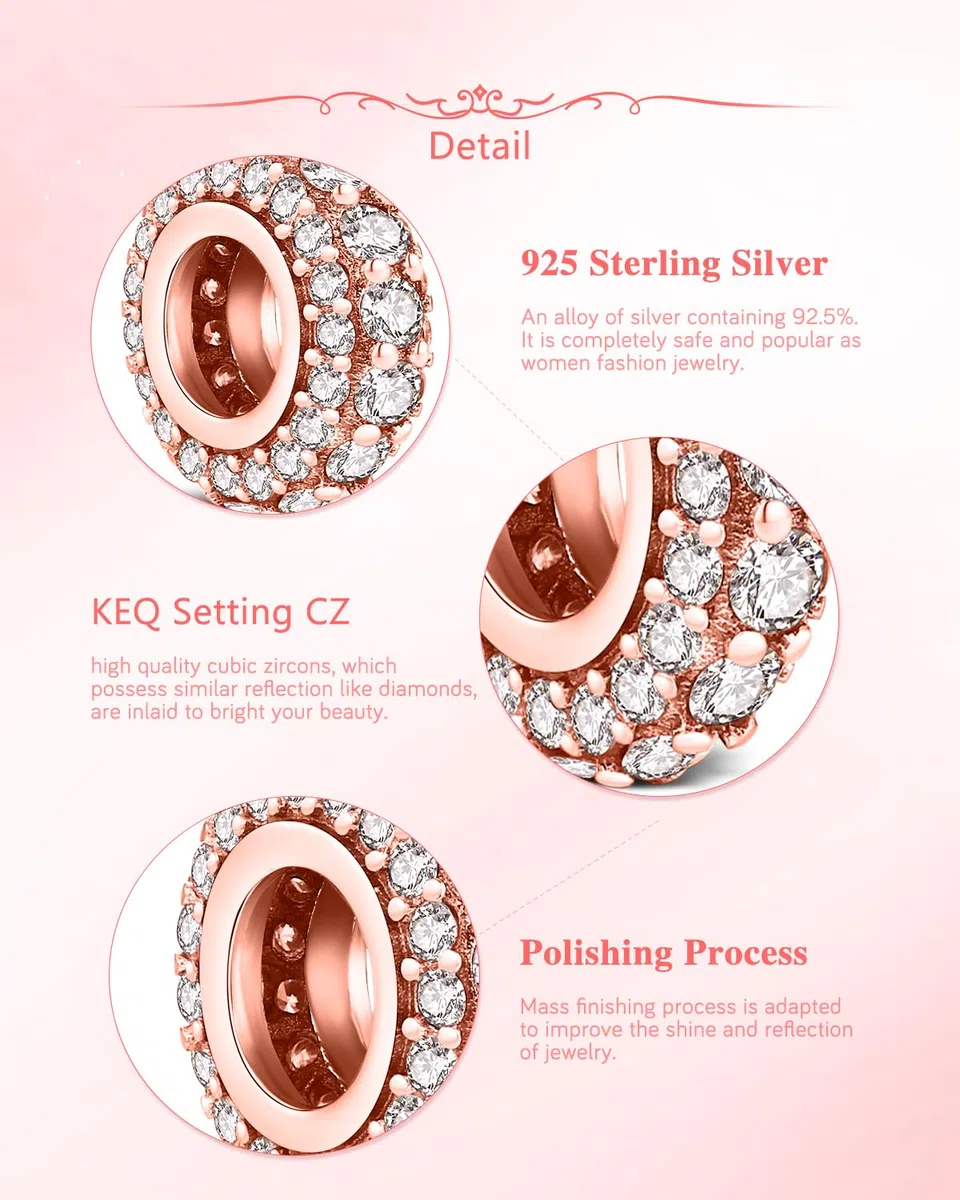 KEQ Breloque à clip en argent sterling 925 avec zircone cubique 5A pour bracelet et collier - Cadeau de Noël, fête des mères pour femme